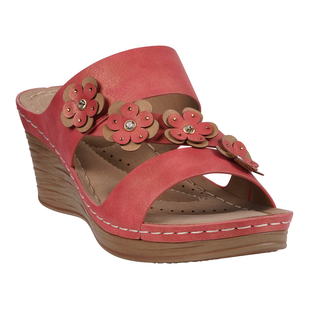 GC Shoes Women's Halia Red Floral Wedge Sandals