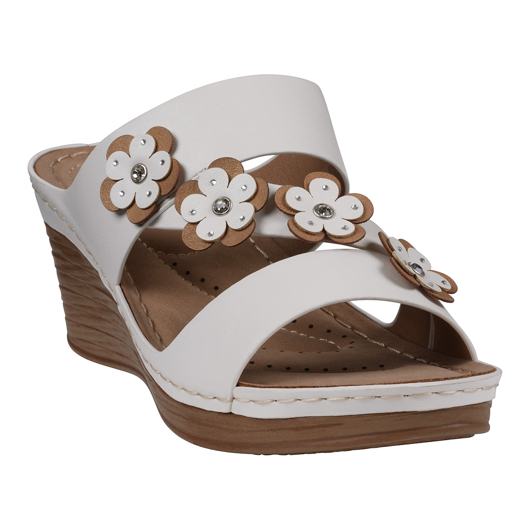 GC Shoes Women's Halia White Floral Wedge Sandals