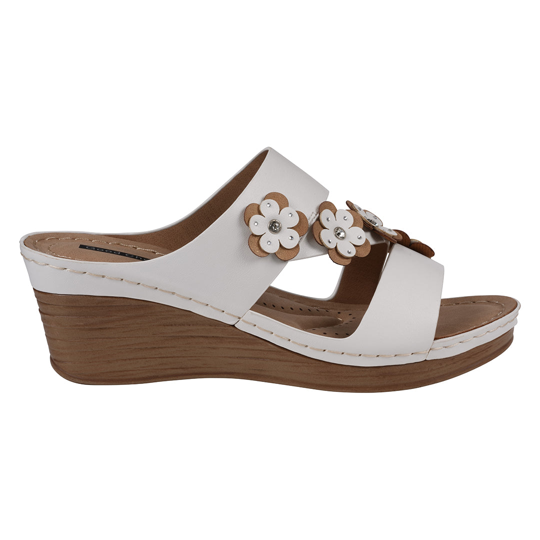 GC Shoes Women's Halia White Floral Wedge Sandals