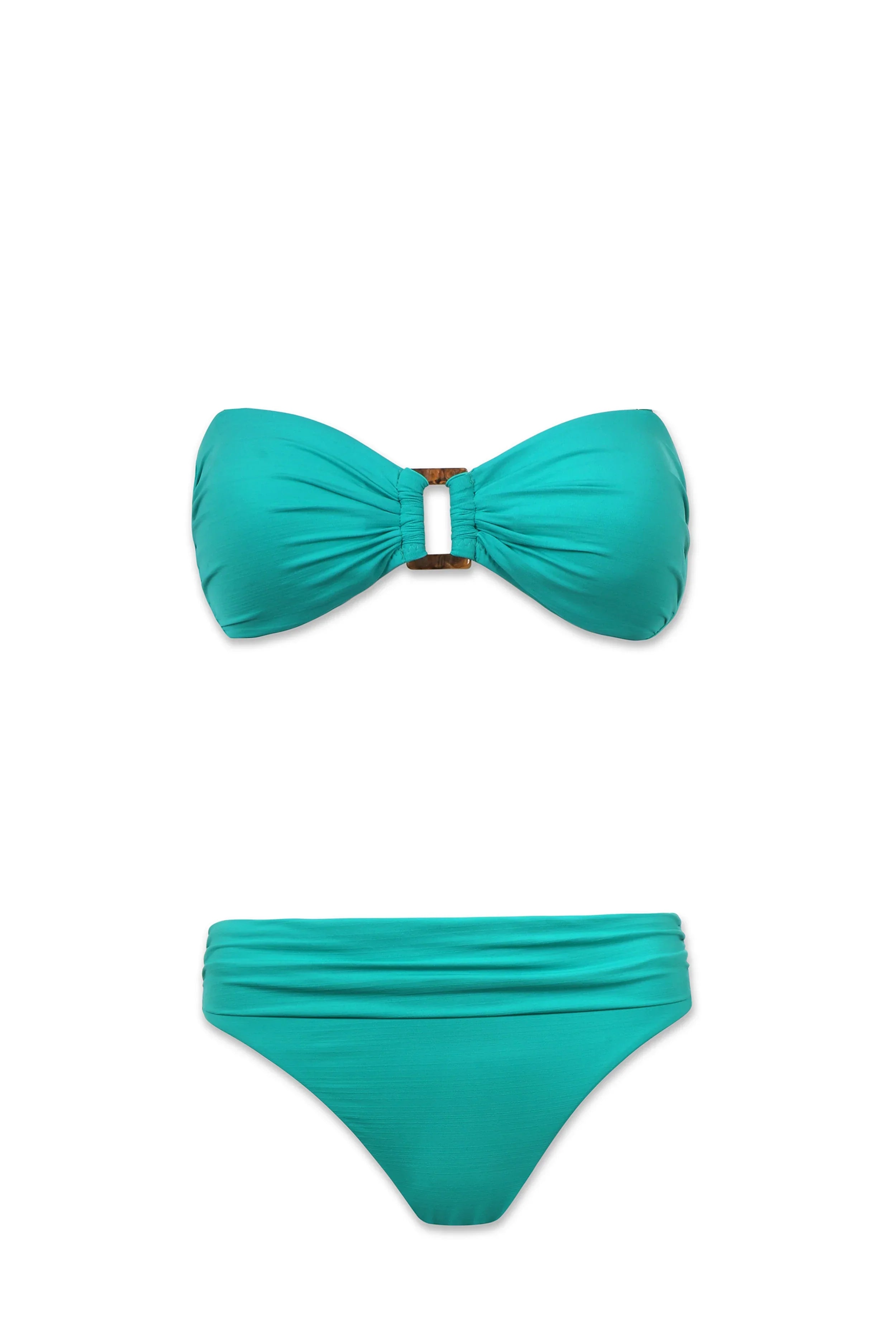Teal bikini set with a bow detail on a white background