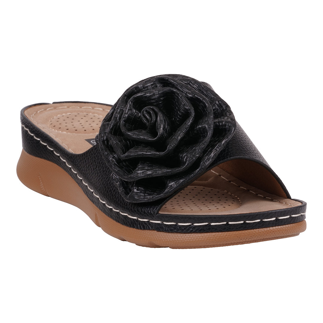 GC Shoes Women's Honey Black Flat Comfort Sandals
