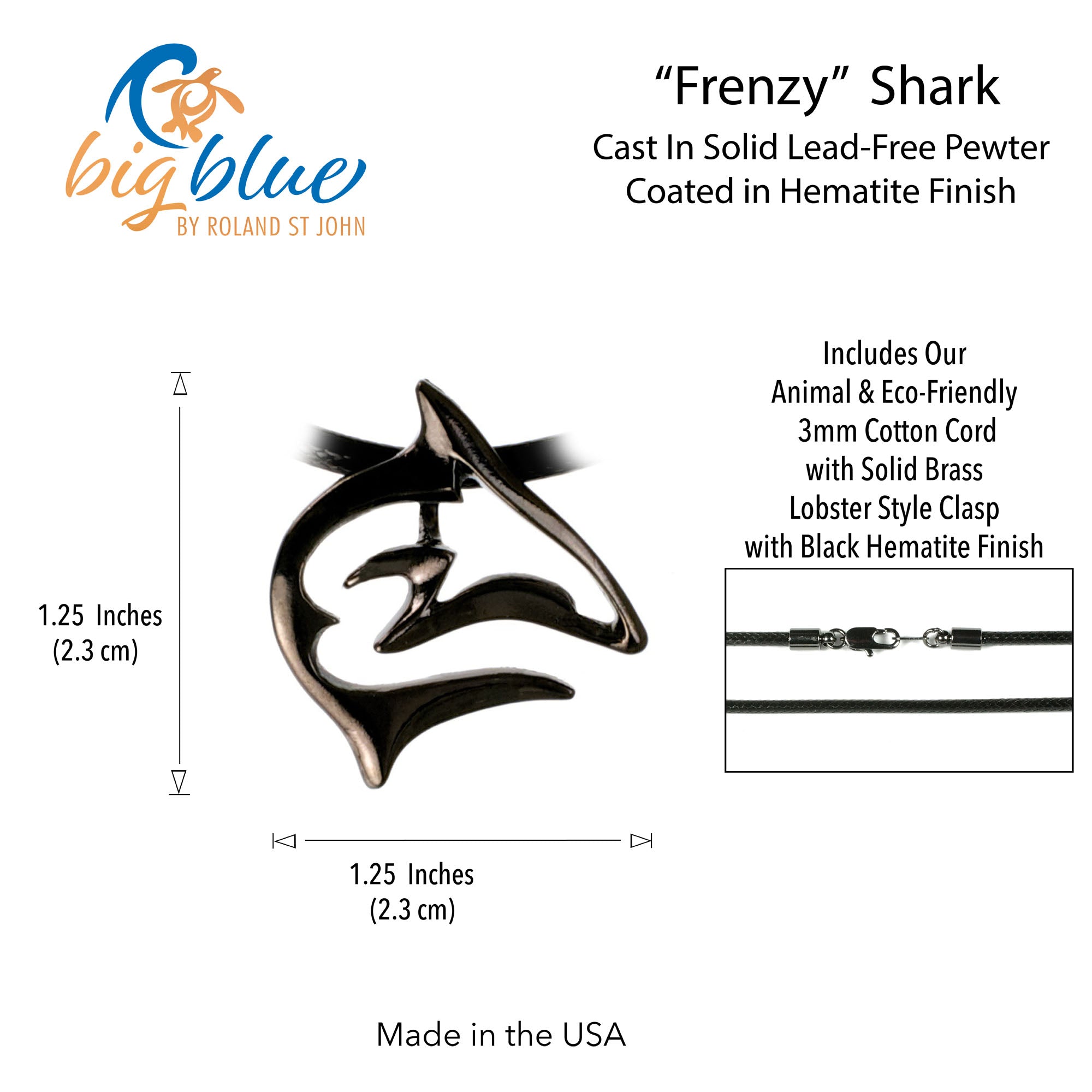 Hematite Finish Shark Necklace