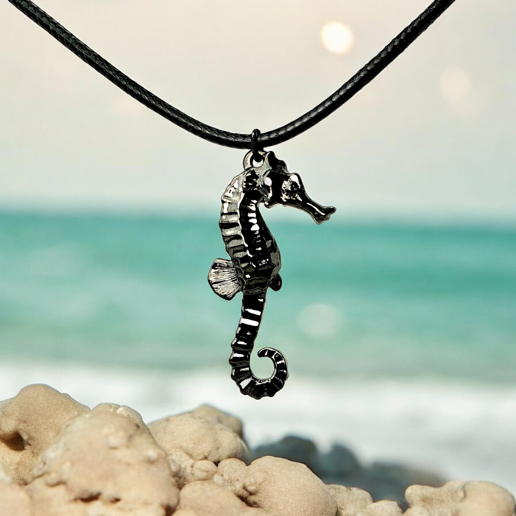 Black Seahorse Necklace for Women