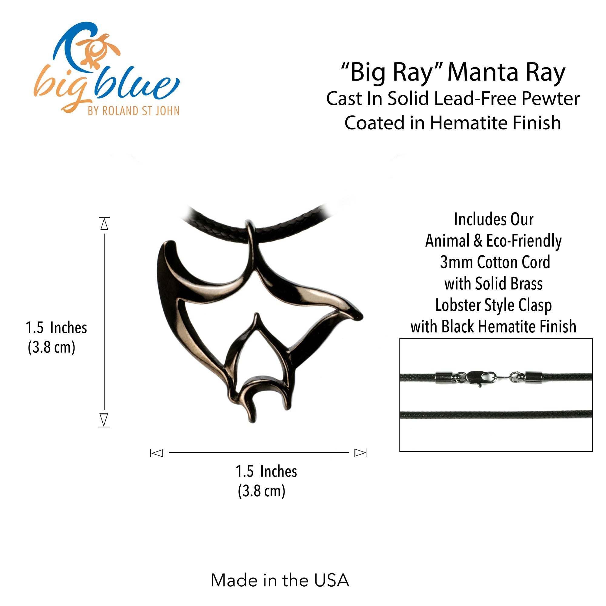 Black Manta Ray Necklace for Men and Women