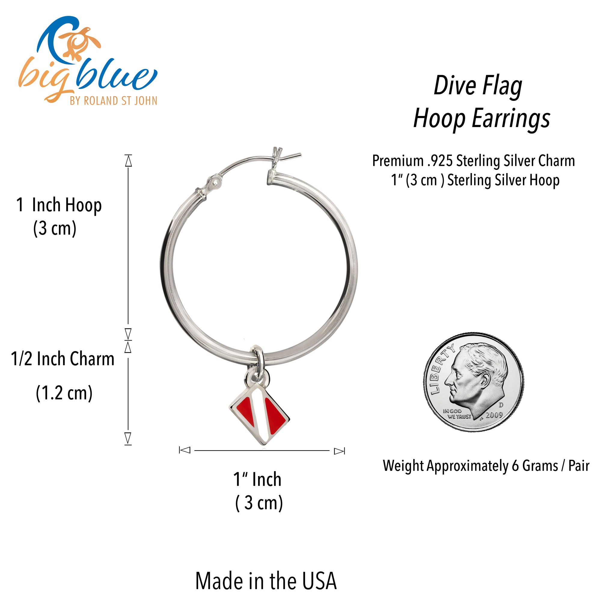 Dive Flag Hoop Earrings for Women Sterling Silver