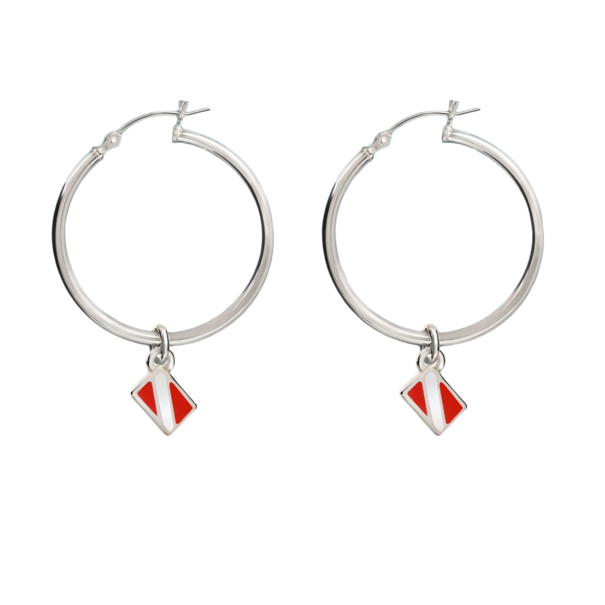Dive Flag Hoop Earrings for Women Sterling Silver