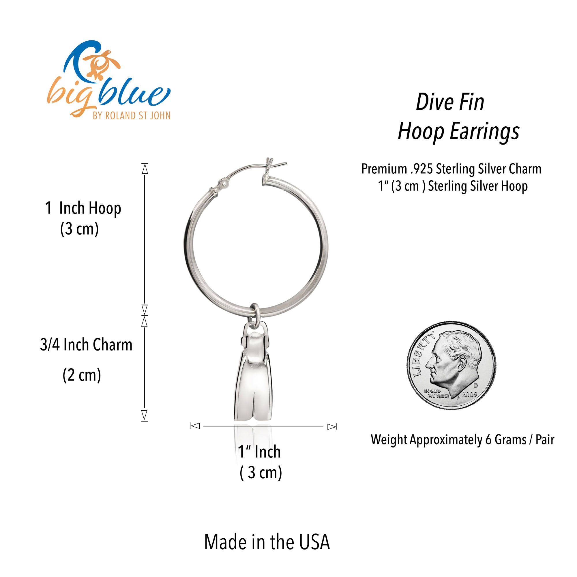 Dive Fin Hoop Earrings for Women Sterling Silver