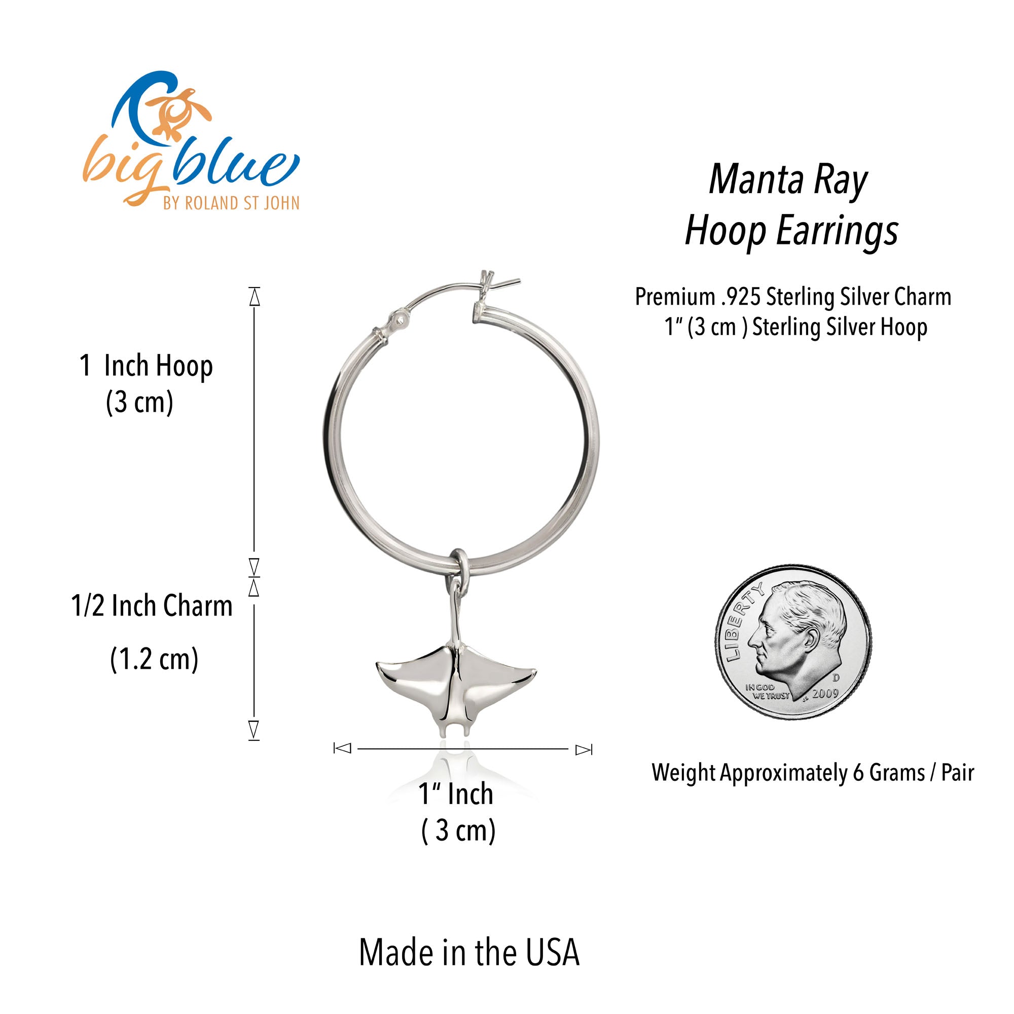Manta Ray Sterling Silver Drop Earrings
