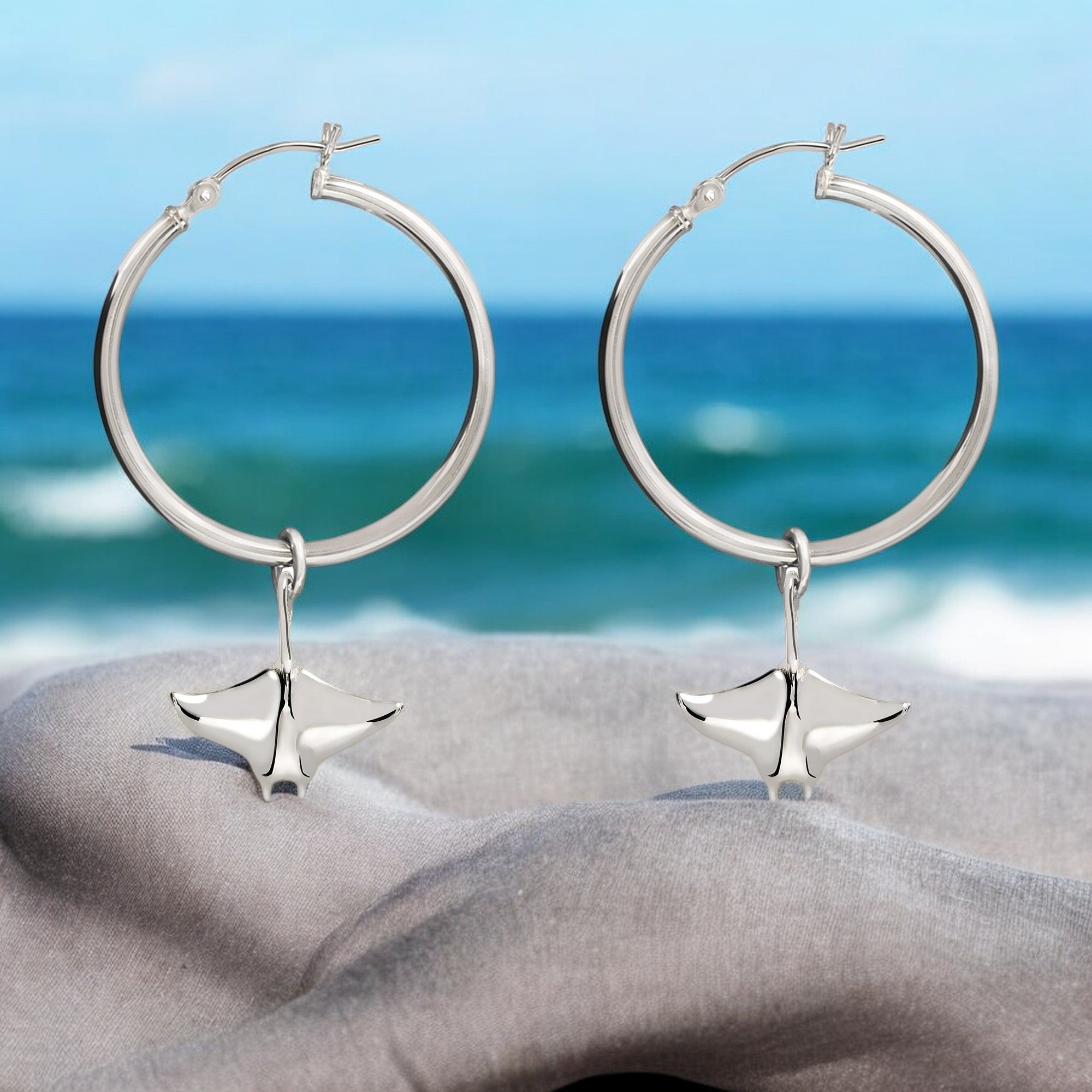 Manta Ray Sterling Silver Drop Earrings