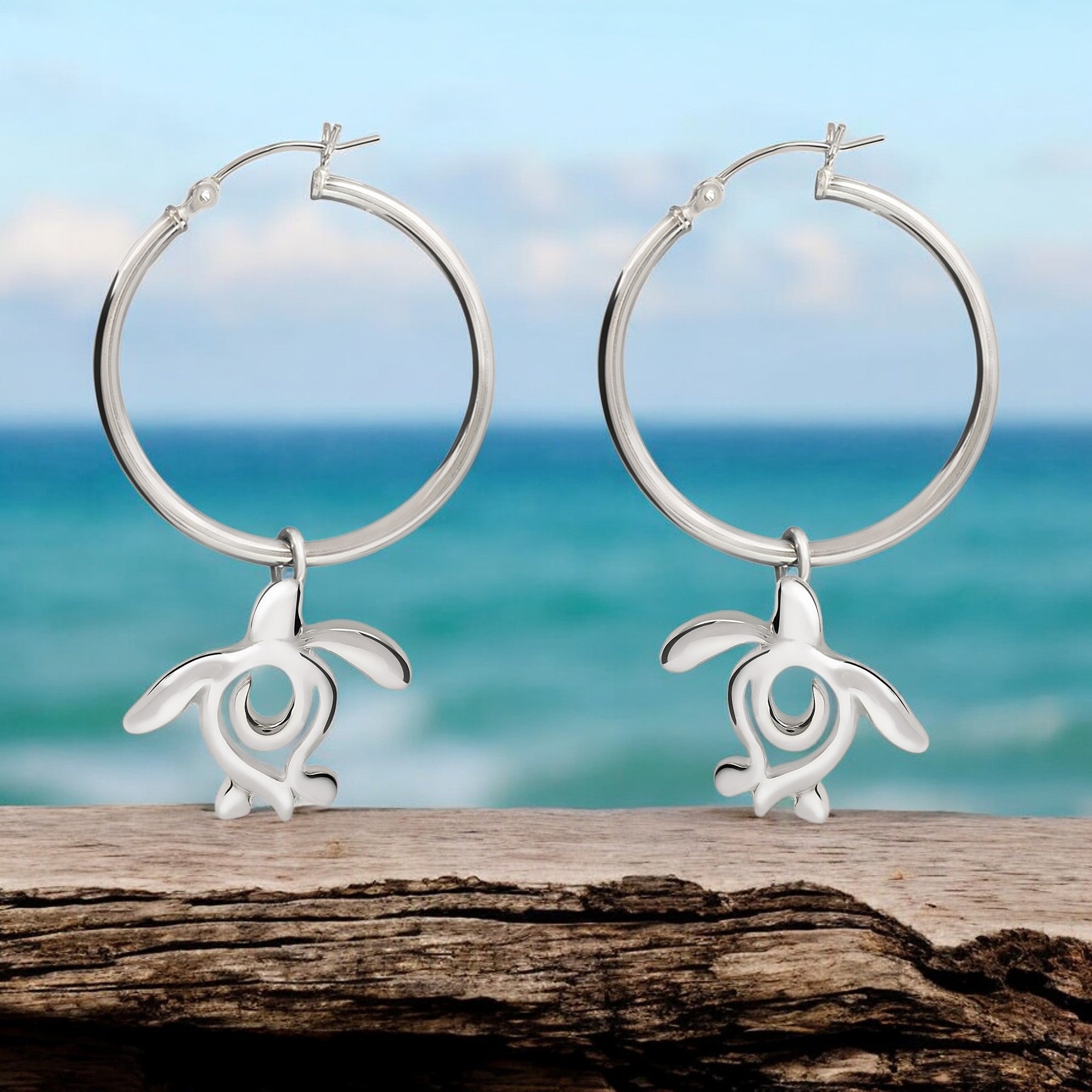 Sea Turtle Hoop Earrings Sterling Silver