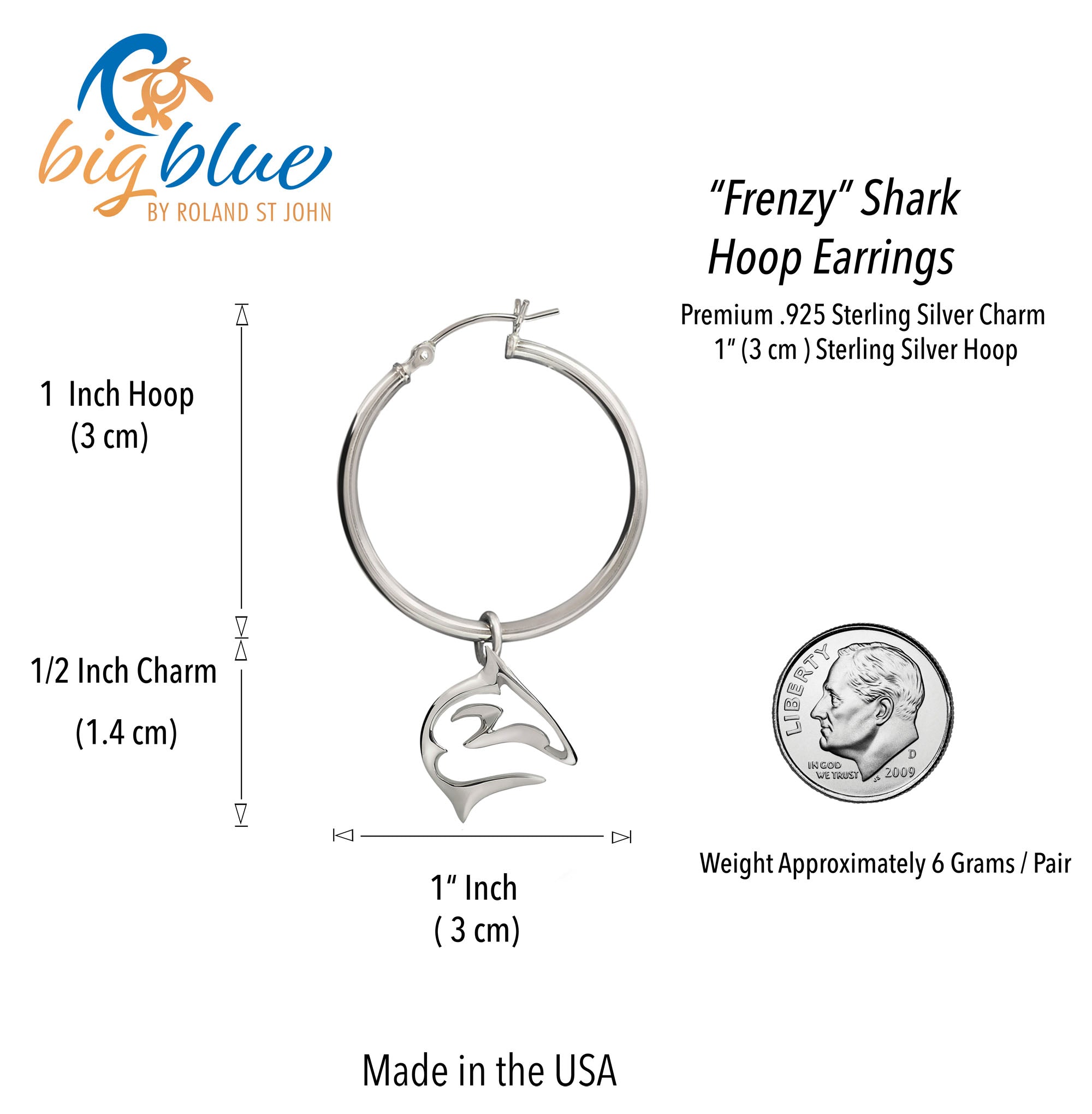 Shark Hoop Earrings for Women Sterling Silver