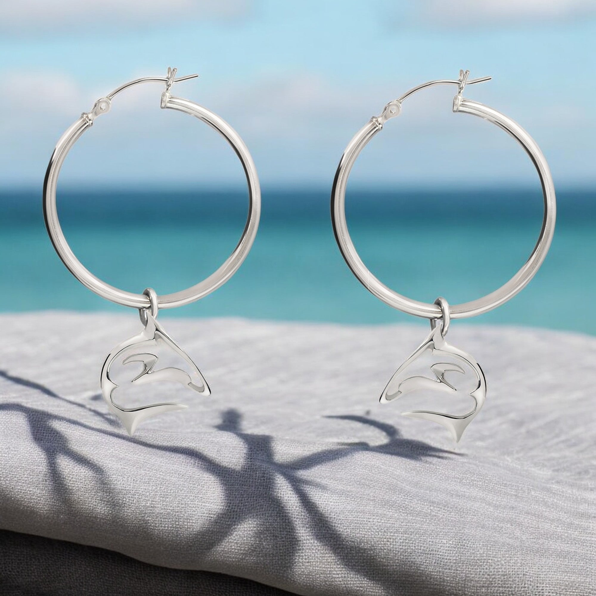 Shark Hoop Earrings for Women Sterling Silver