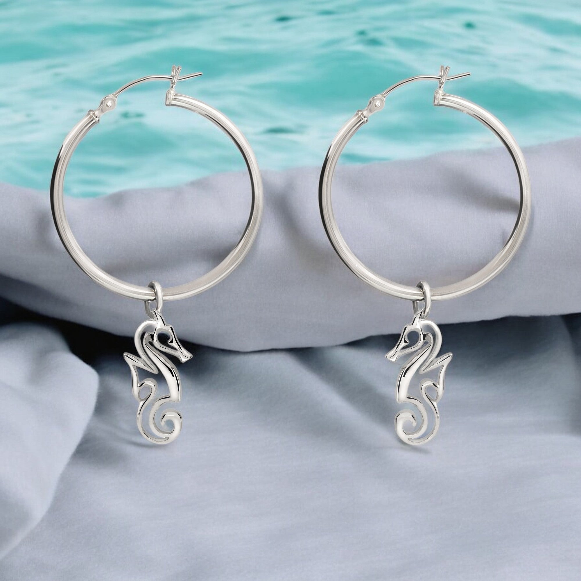 Seahorse Hoop Earrings for Women Sterling Silver