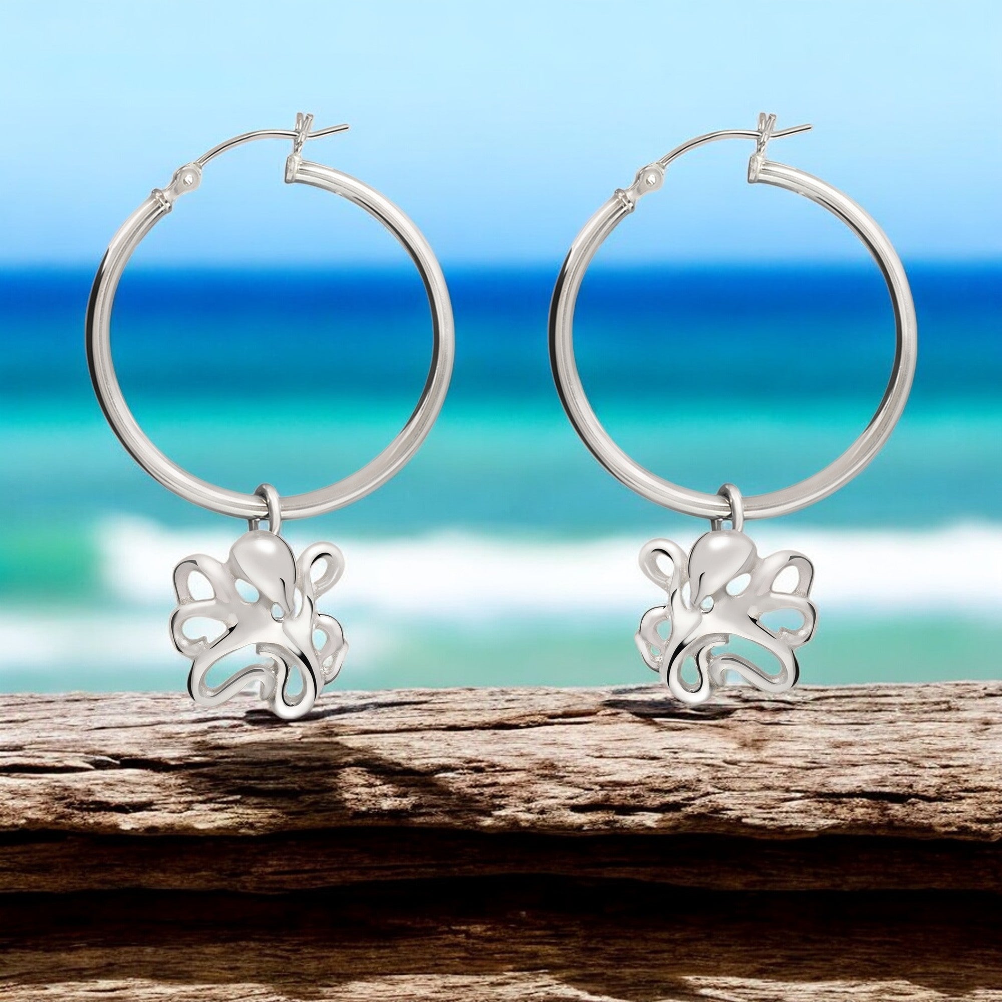 Octopus Hoop Earrings Sterling Silver