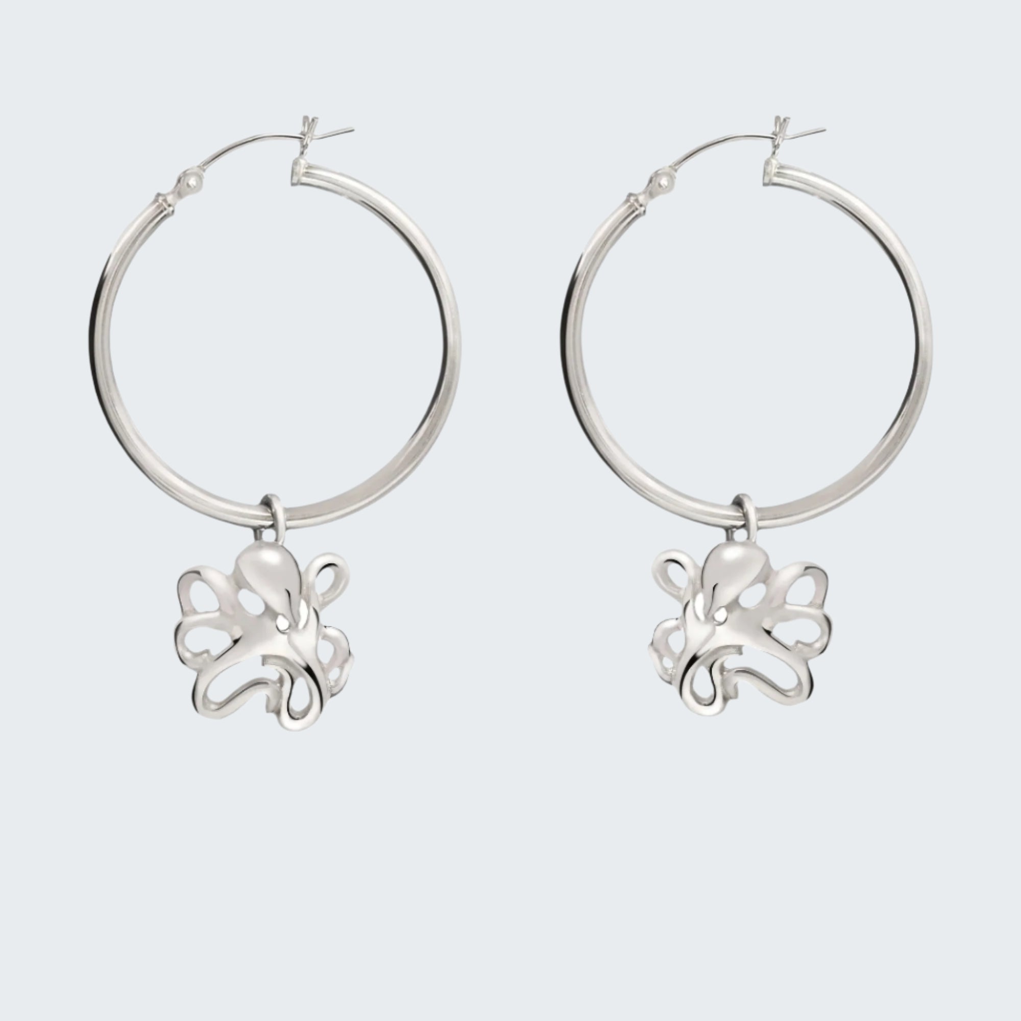 Octopus Hoop Earrings Sterling Silver