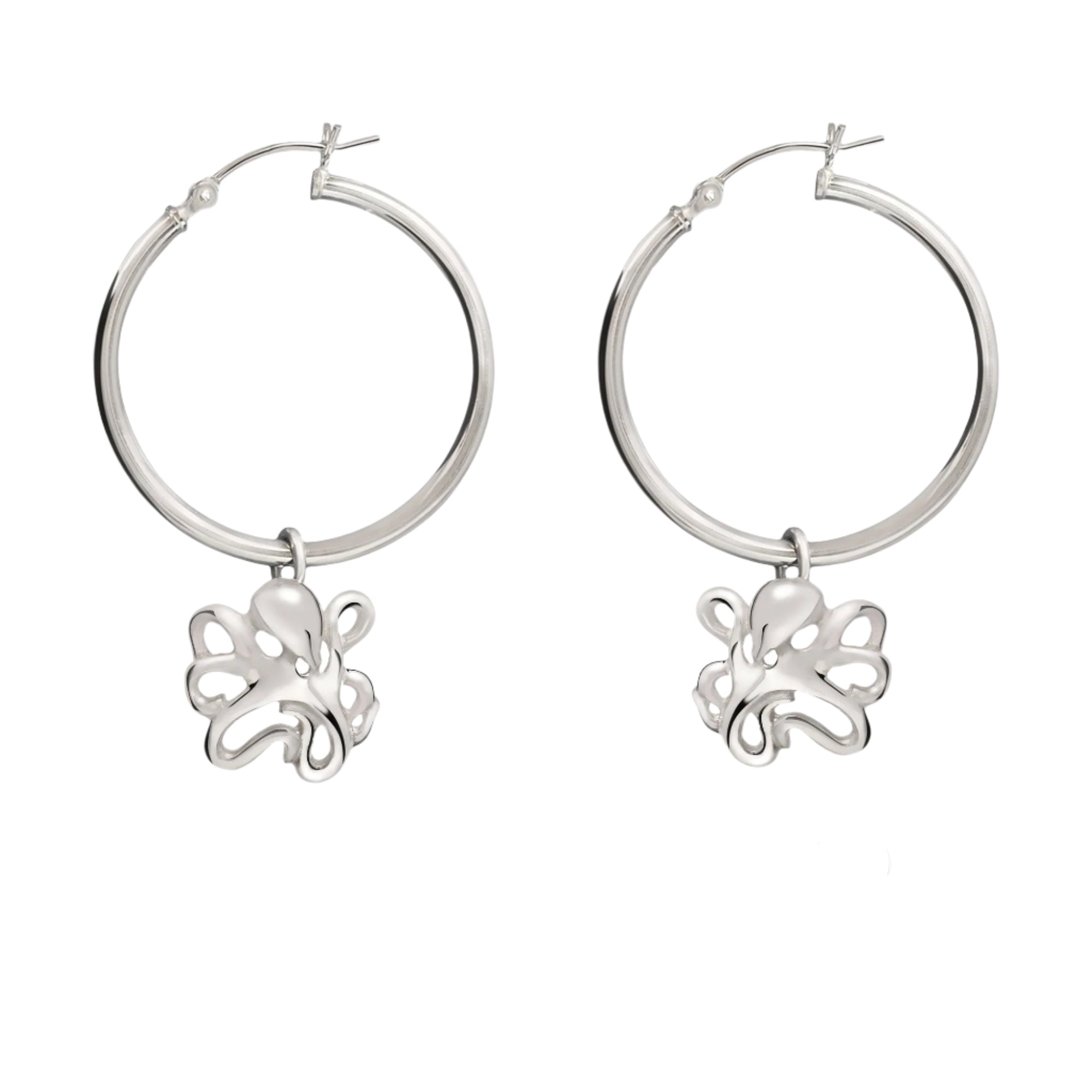 Octopus Hoop Earrings Sterling Silver