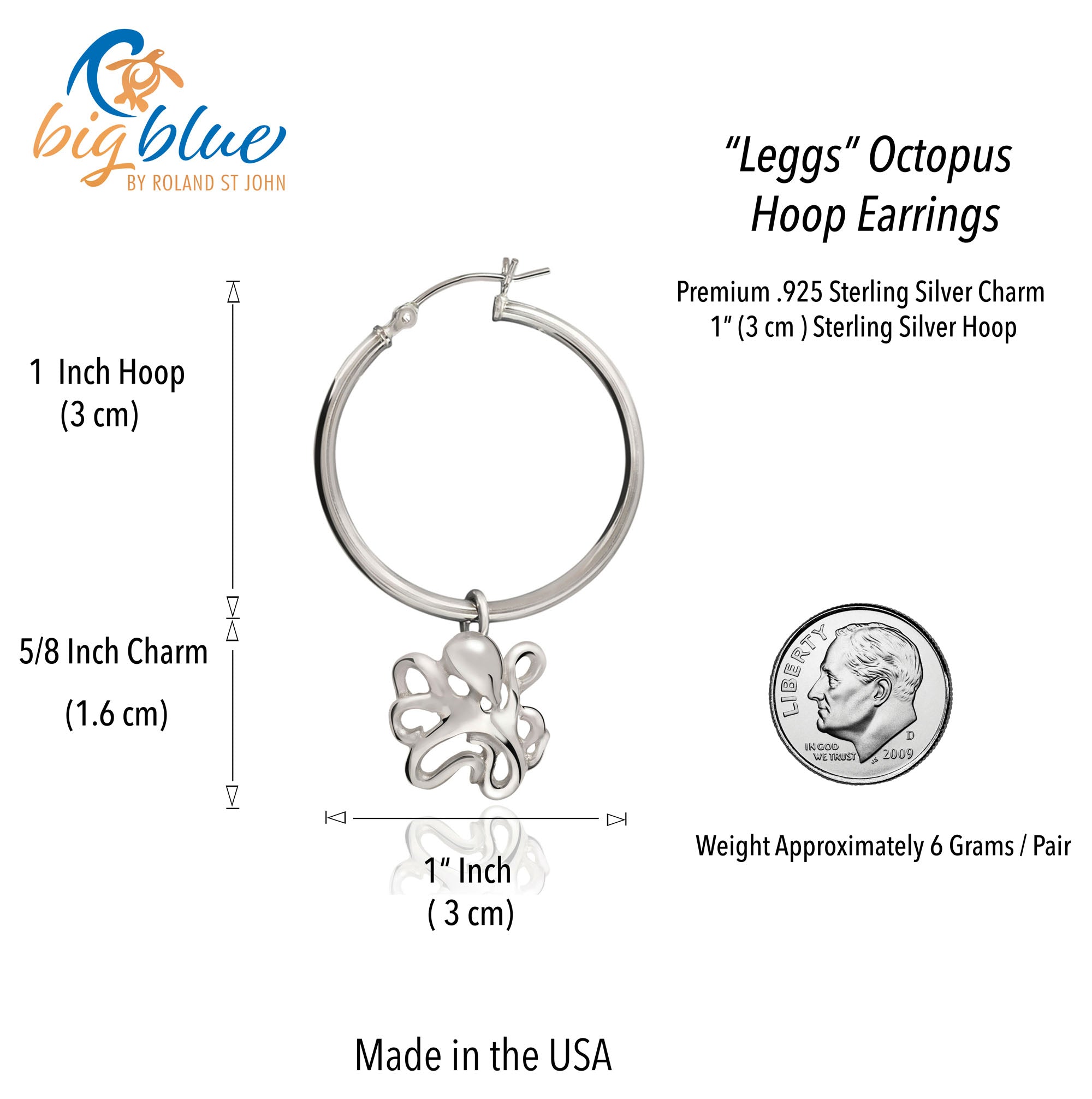 Octopus Hoop Earrings Sterling Silver