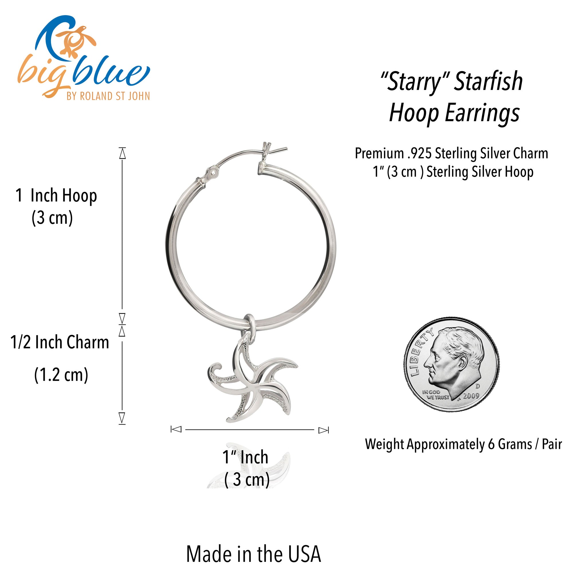 Starfish Hoop Earrings Sterling Silver