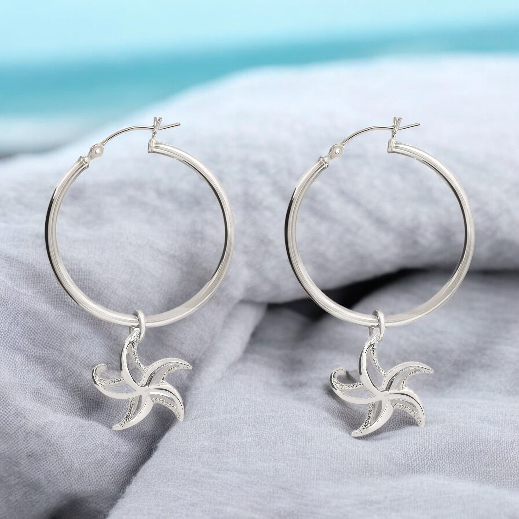 Starfish Hoop Earrings Sterling Silver