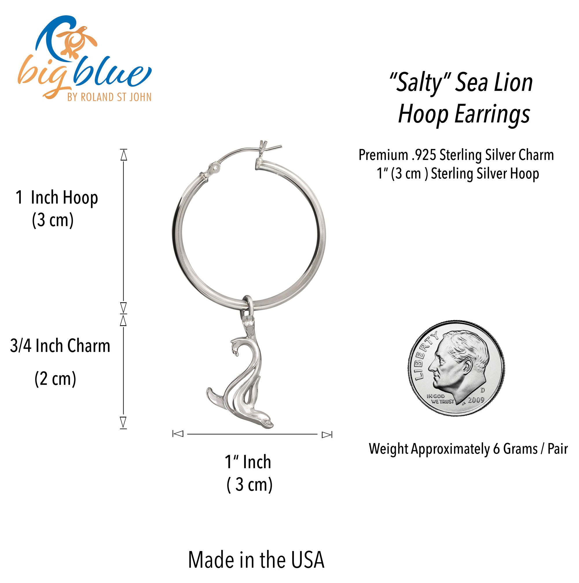 Sea Lion Hoop Earrings Sterling Silver