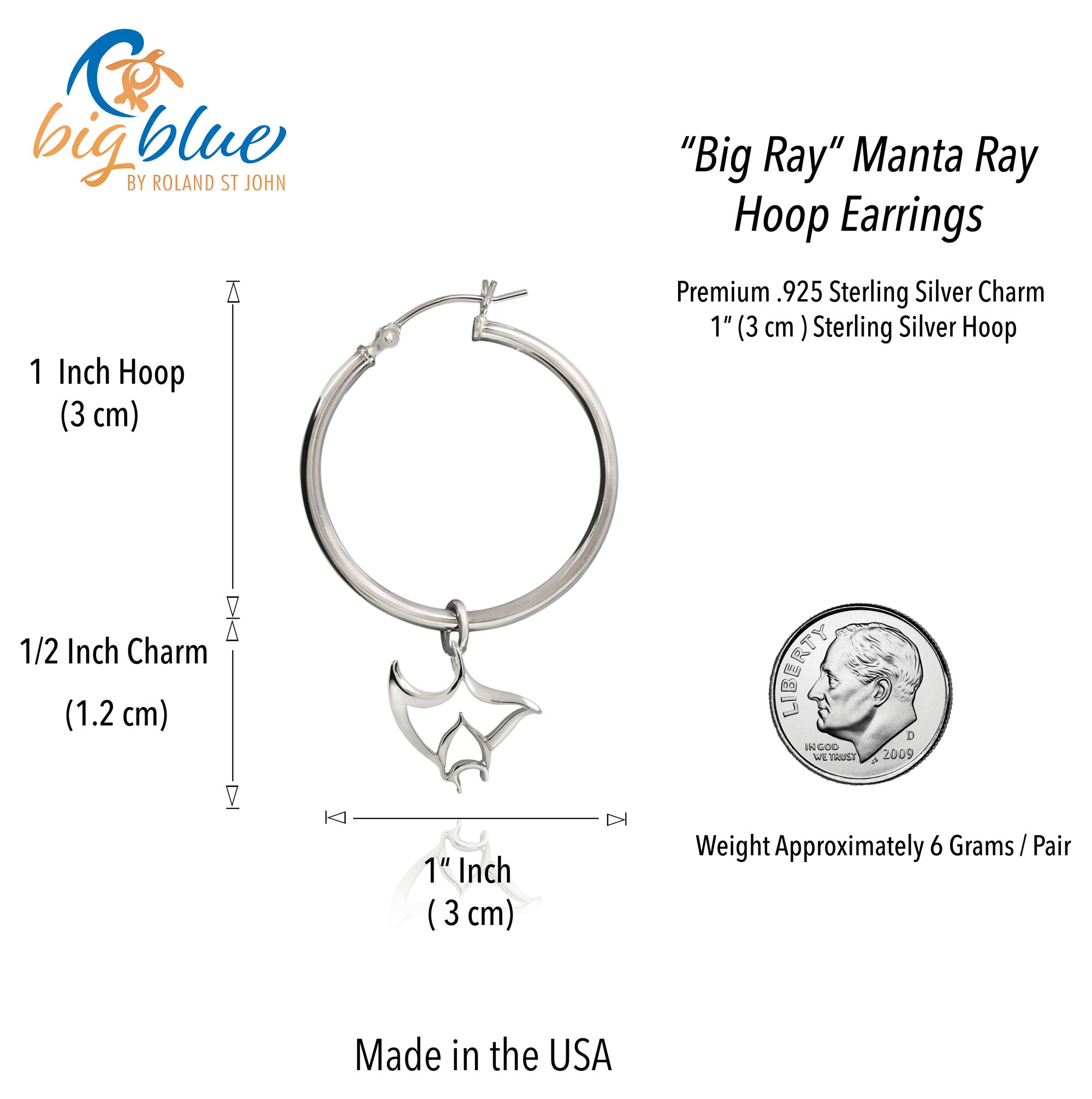 Stingray Hoop Earrings Sterling Silver
