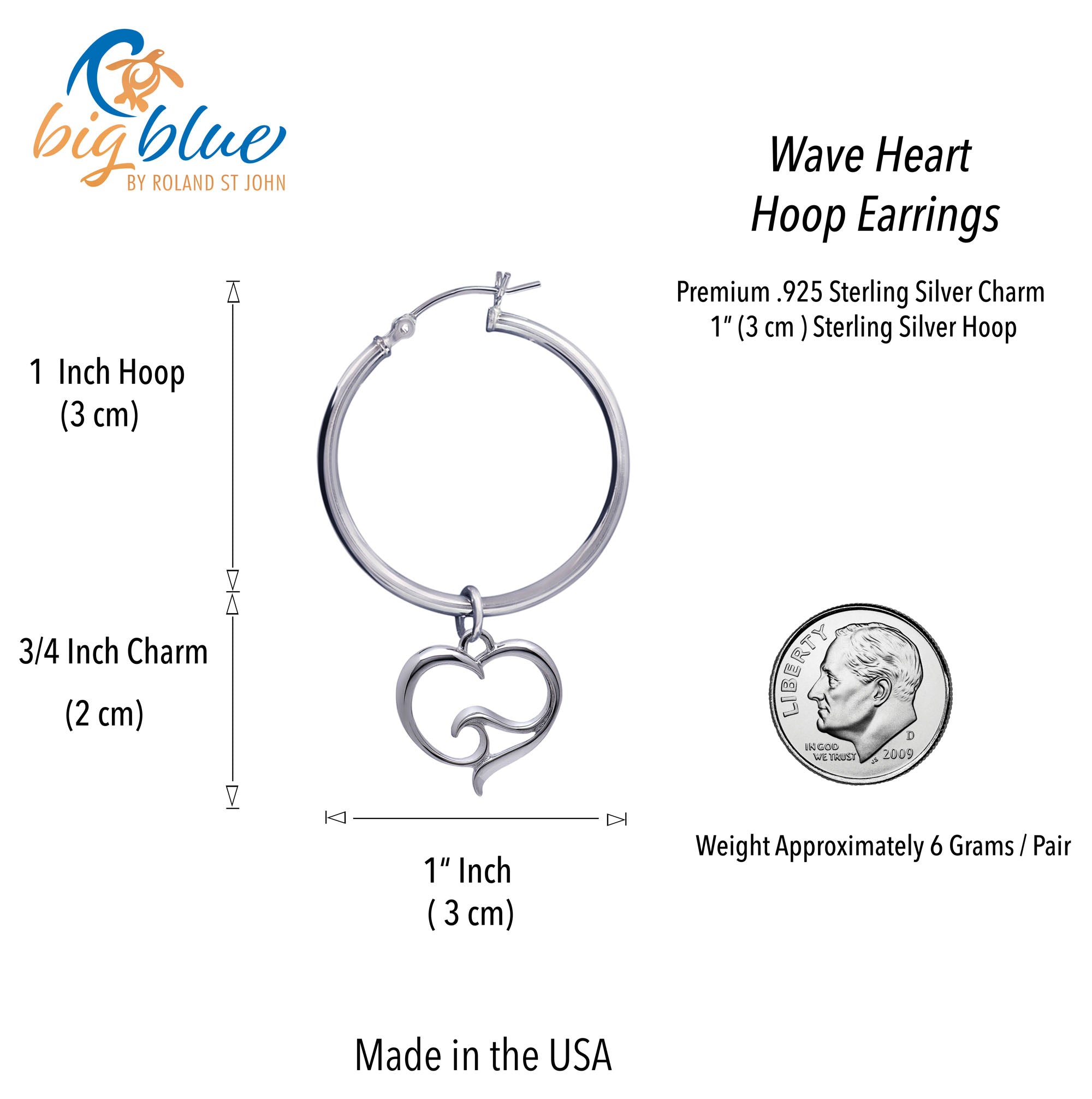 Ocean Wave Heart Hoop Earrings Sterling Silver
