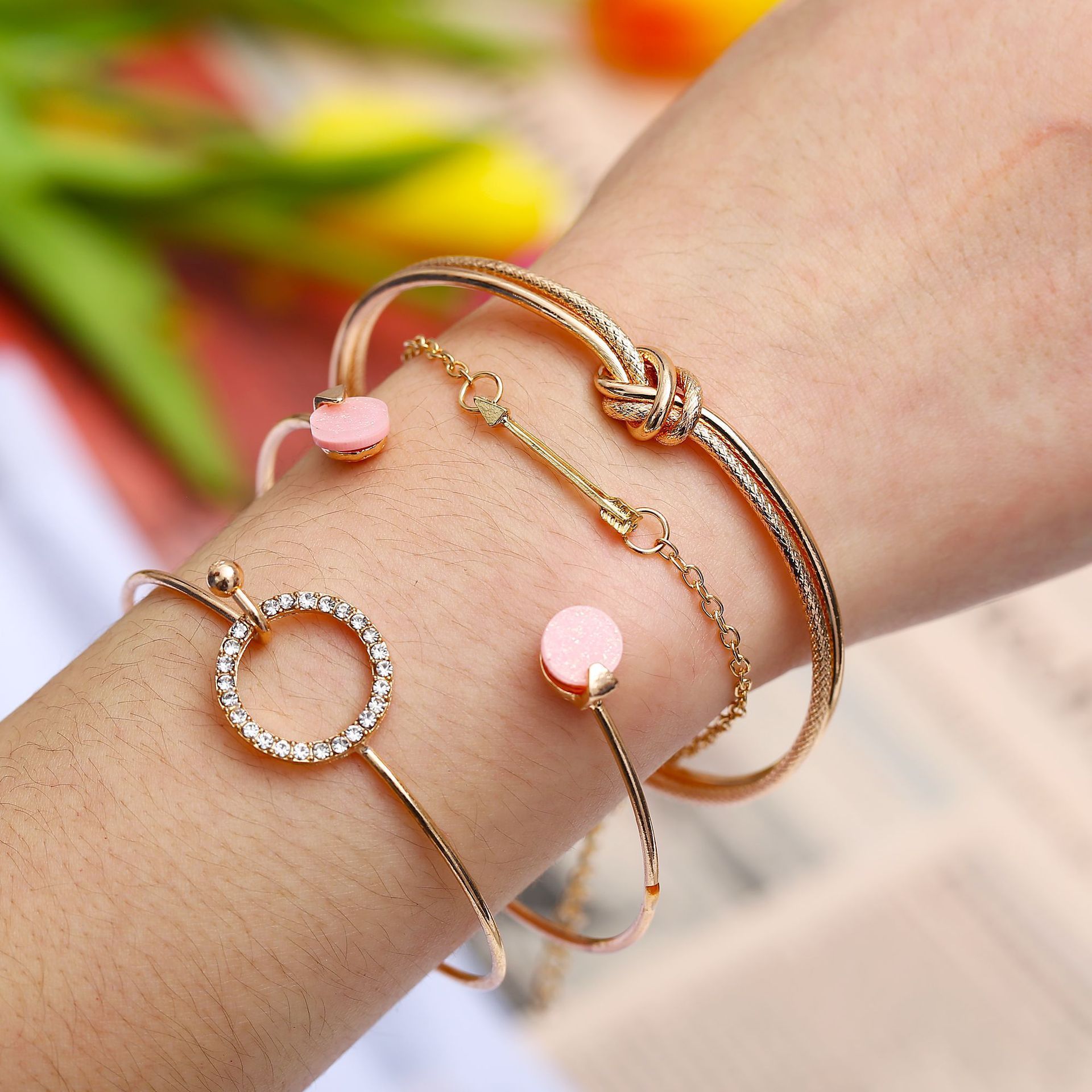 Four Piece Pink Bracelet Set
