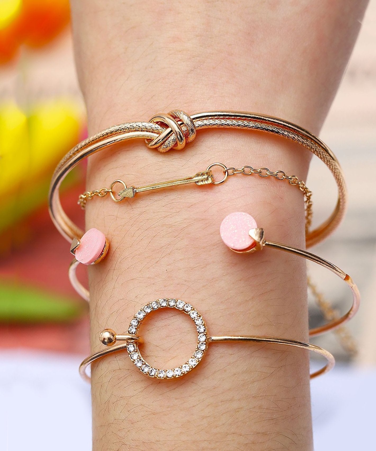 Four Piece Pink Bracelet Set