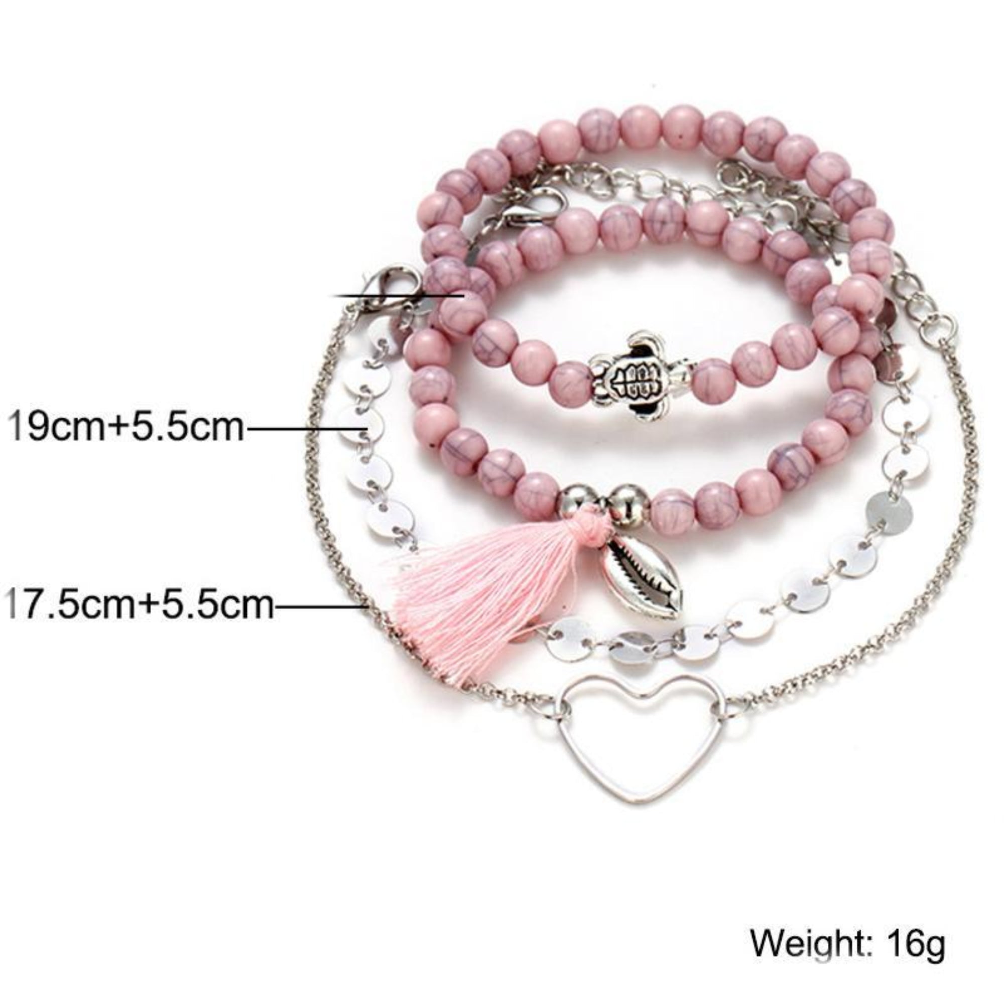 Four Piece Pink Tassel Bracelet Set 