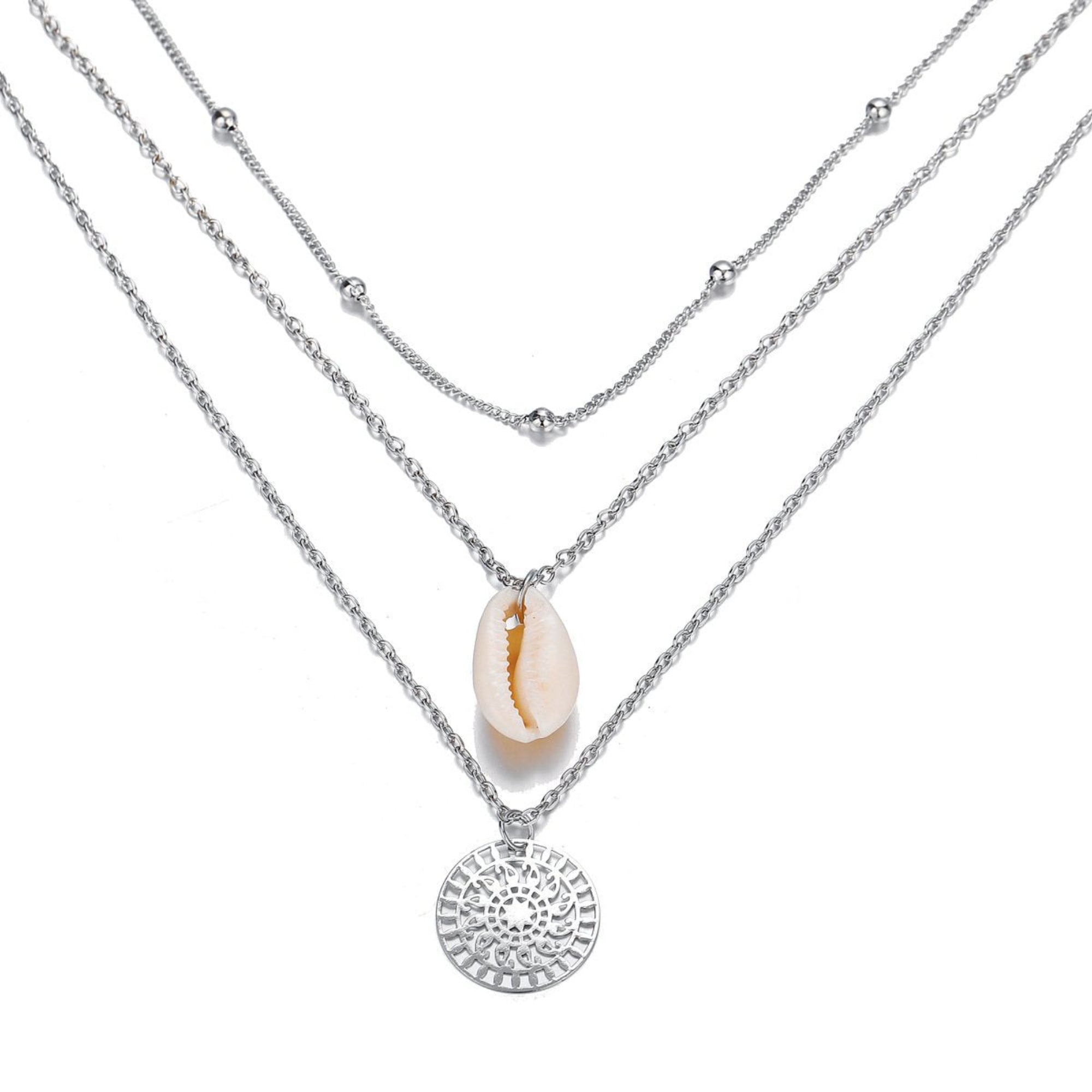Bohemian and Shell Three Piece Layer Necklace