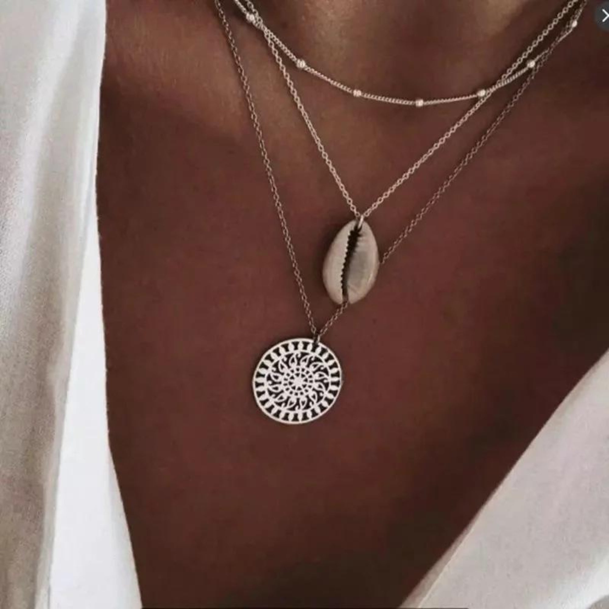 Bohemian and Shell Three Piece Layer Necklace