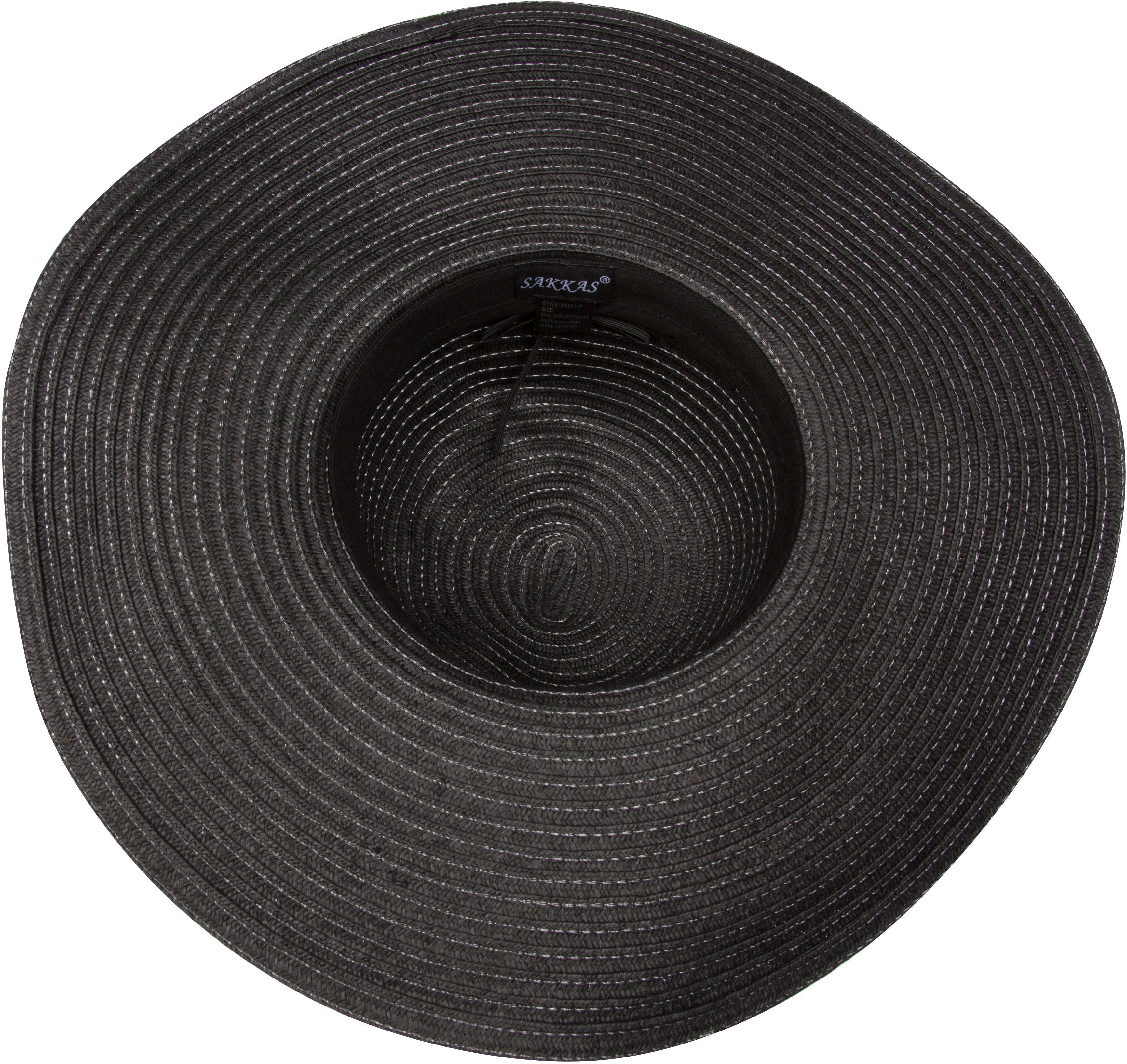 Black straw hat with a brand logo on a white background