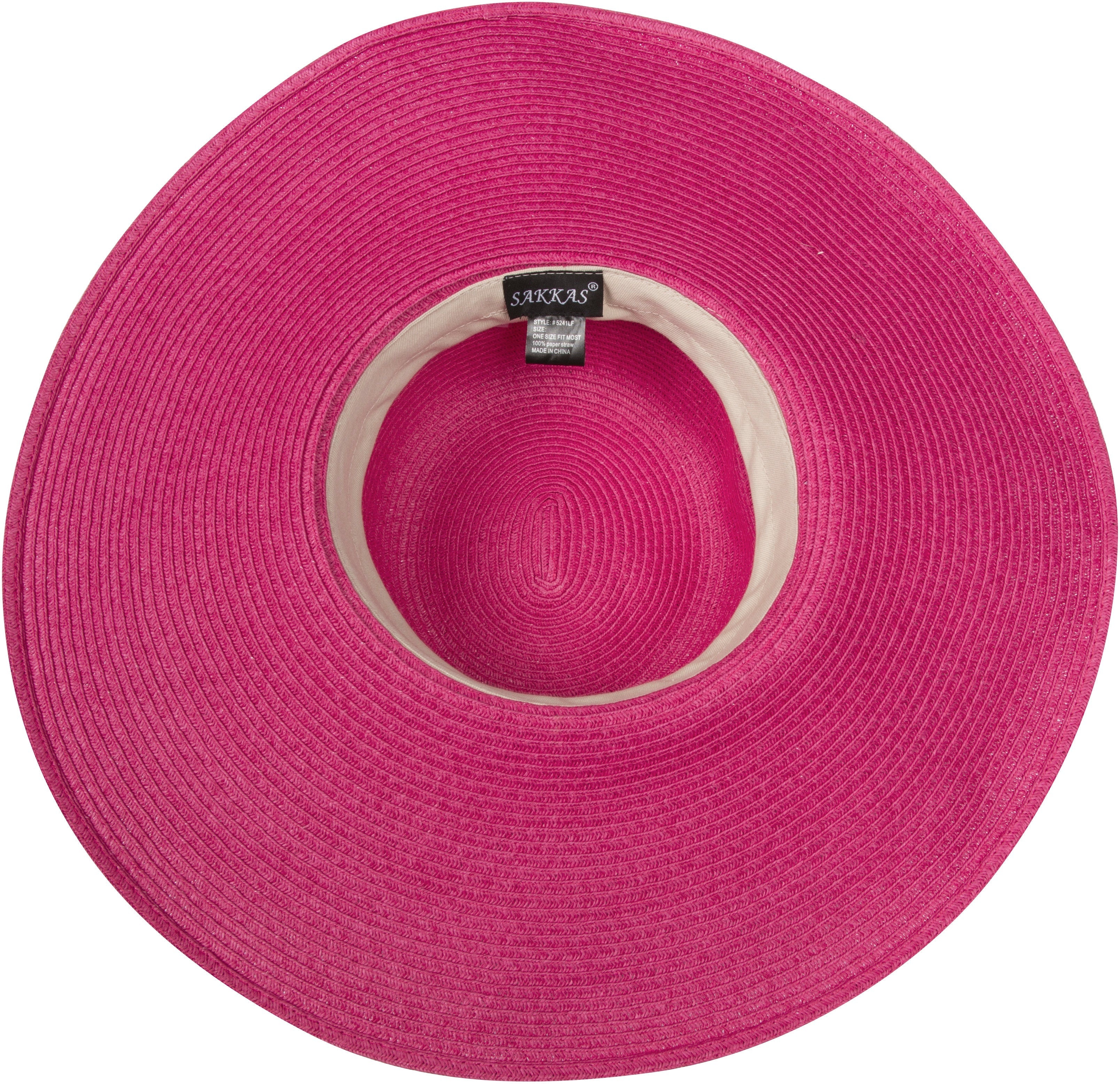 Pink straw hat with a visible brand label on a white background