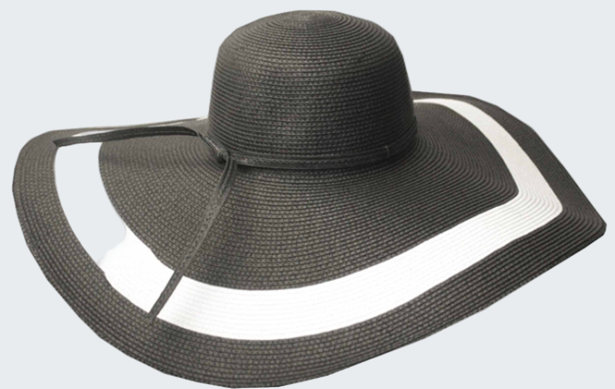 Black sun hat with wide brim on a white background