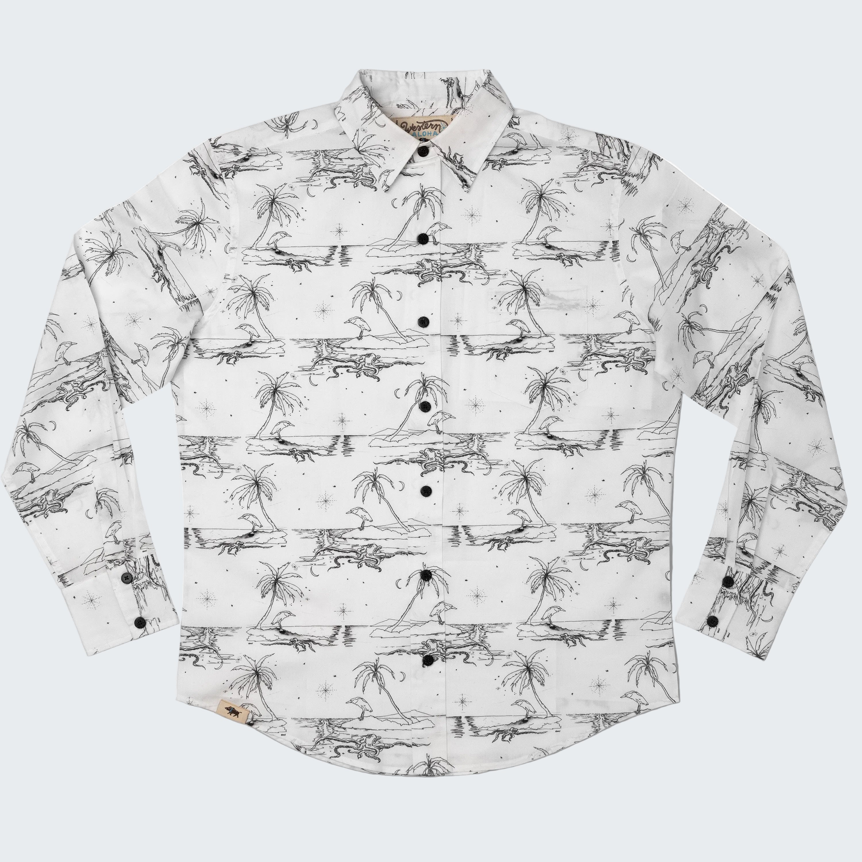 White shirt with black animal pattern on a white background