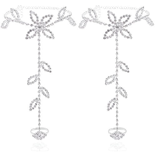 Anklet with Rhinestone Leaf Toe Ring