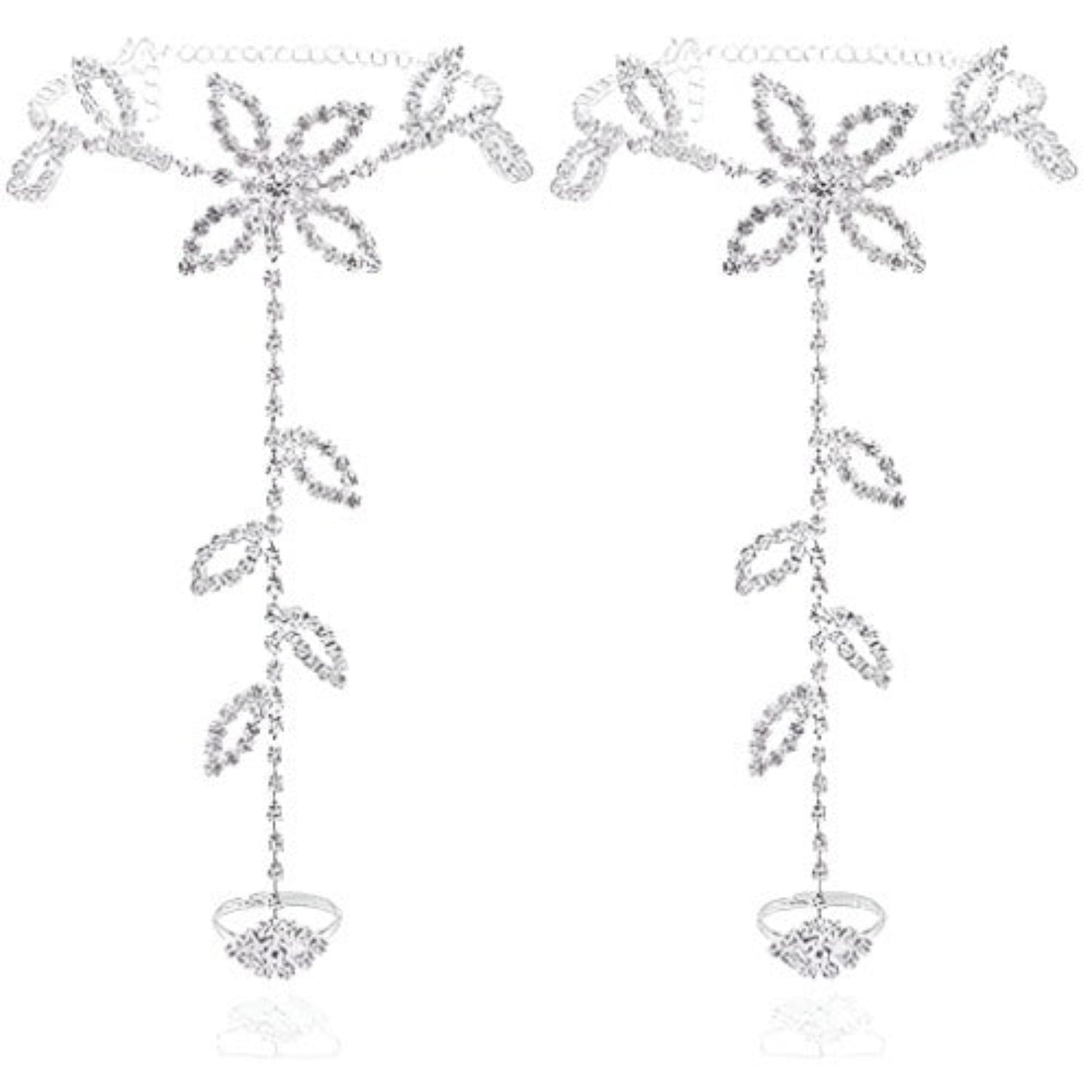 Anklet with Rhinestone Leaf Toe Ring