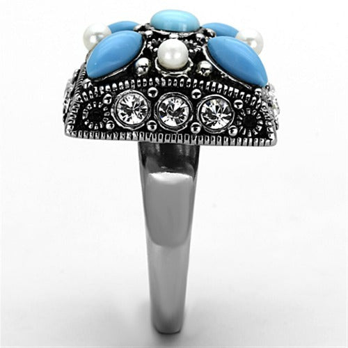 High Polished Stainless Steel Ring with Turquoise Stone