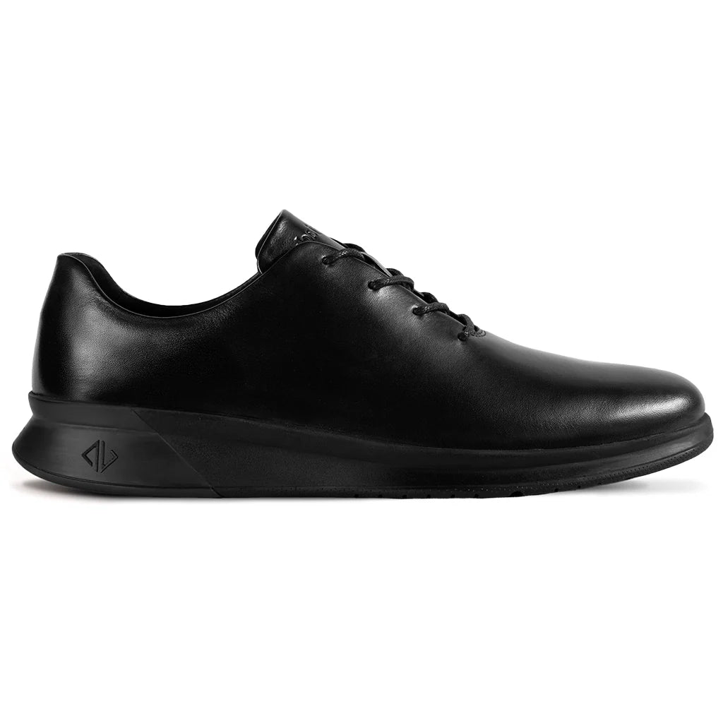Black leather shoe on a white background