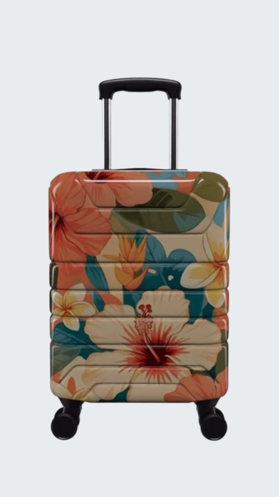 Floral patterned suitcase on a white background