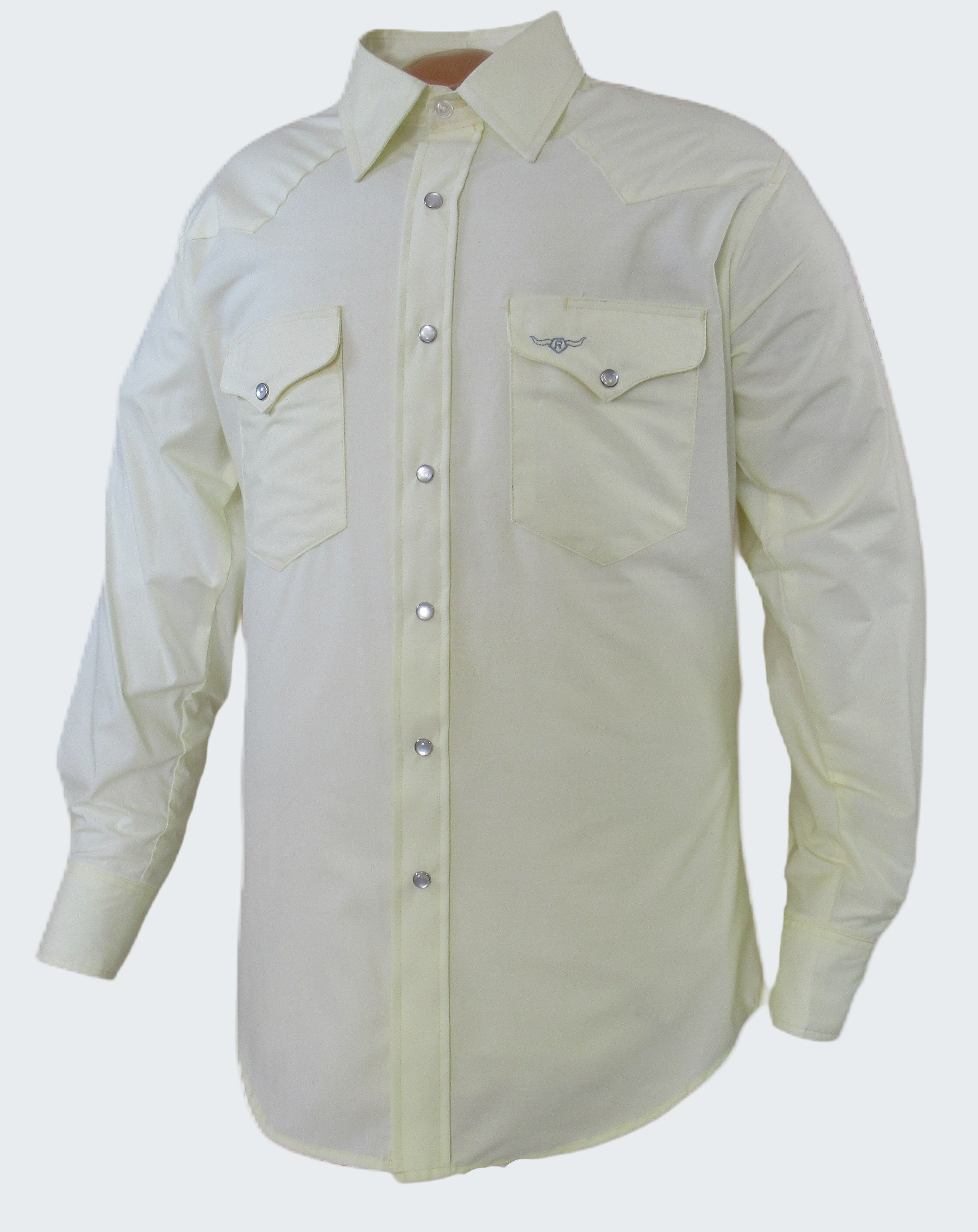 Light-colored long-sleeve shirt with button details on a white background