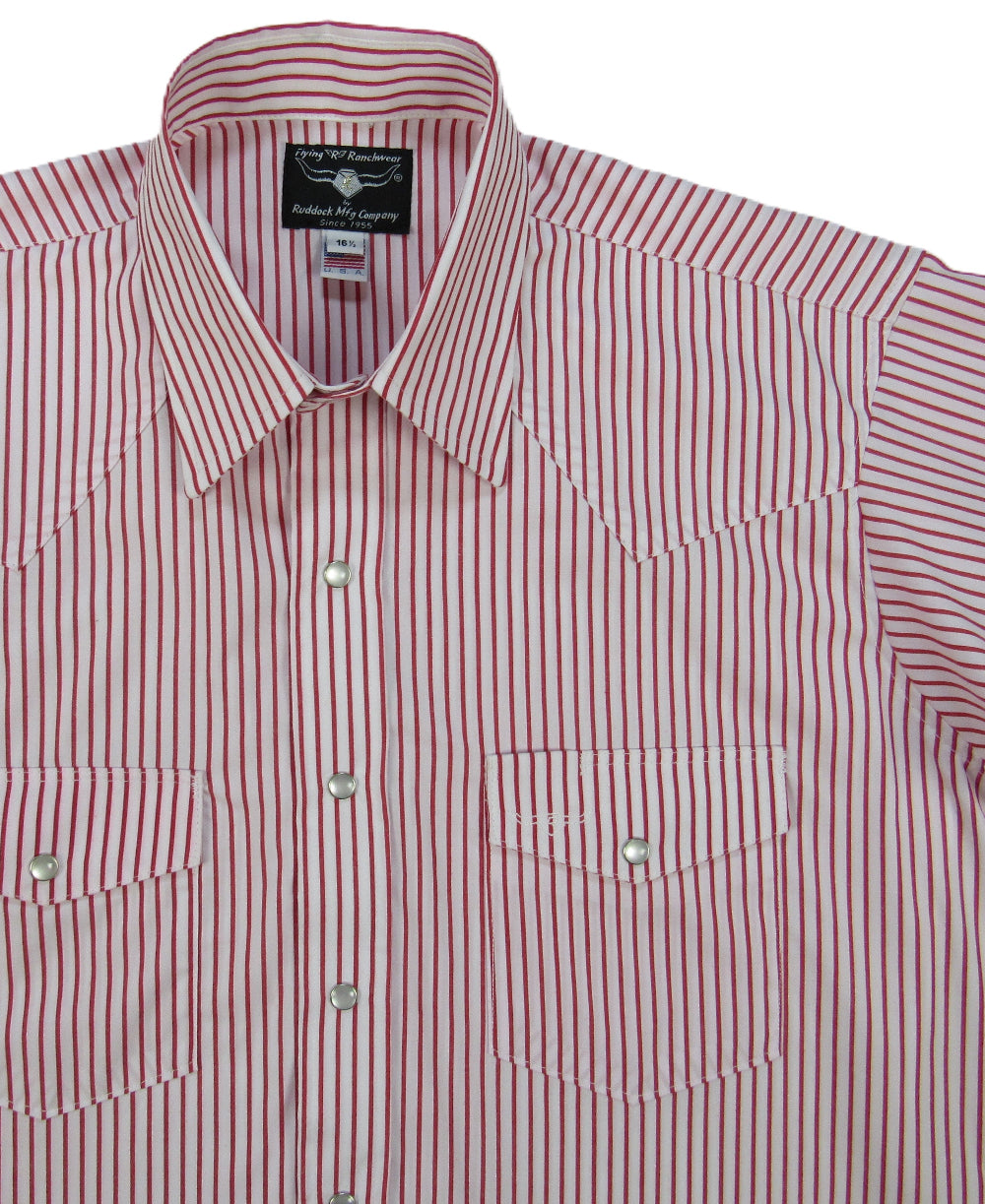 Red and white striped shirt with a collar on a white background