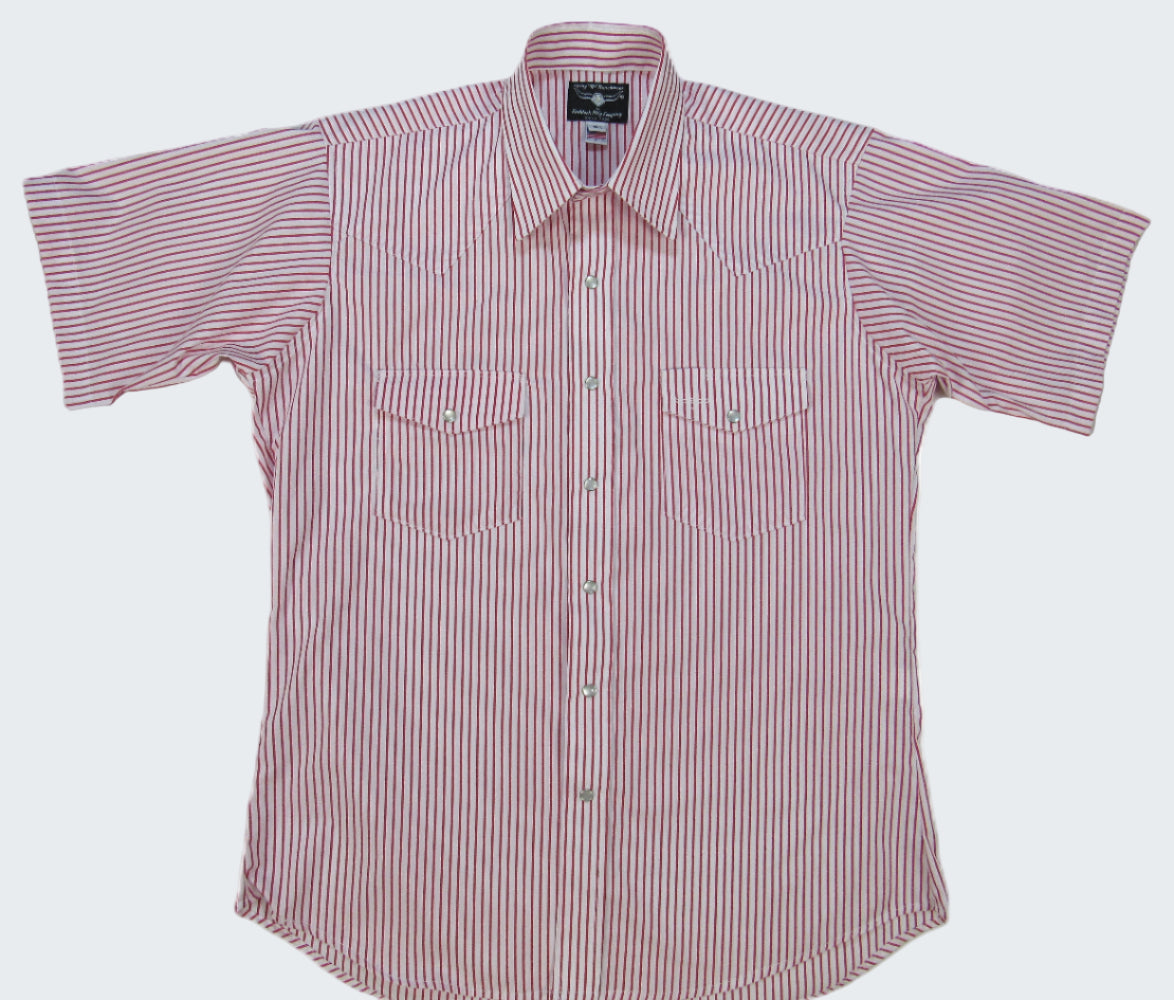 Red and white striped short-sleeve shirt on a white background