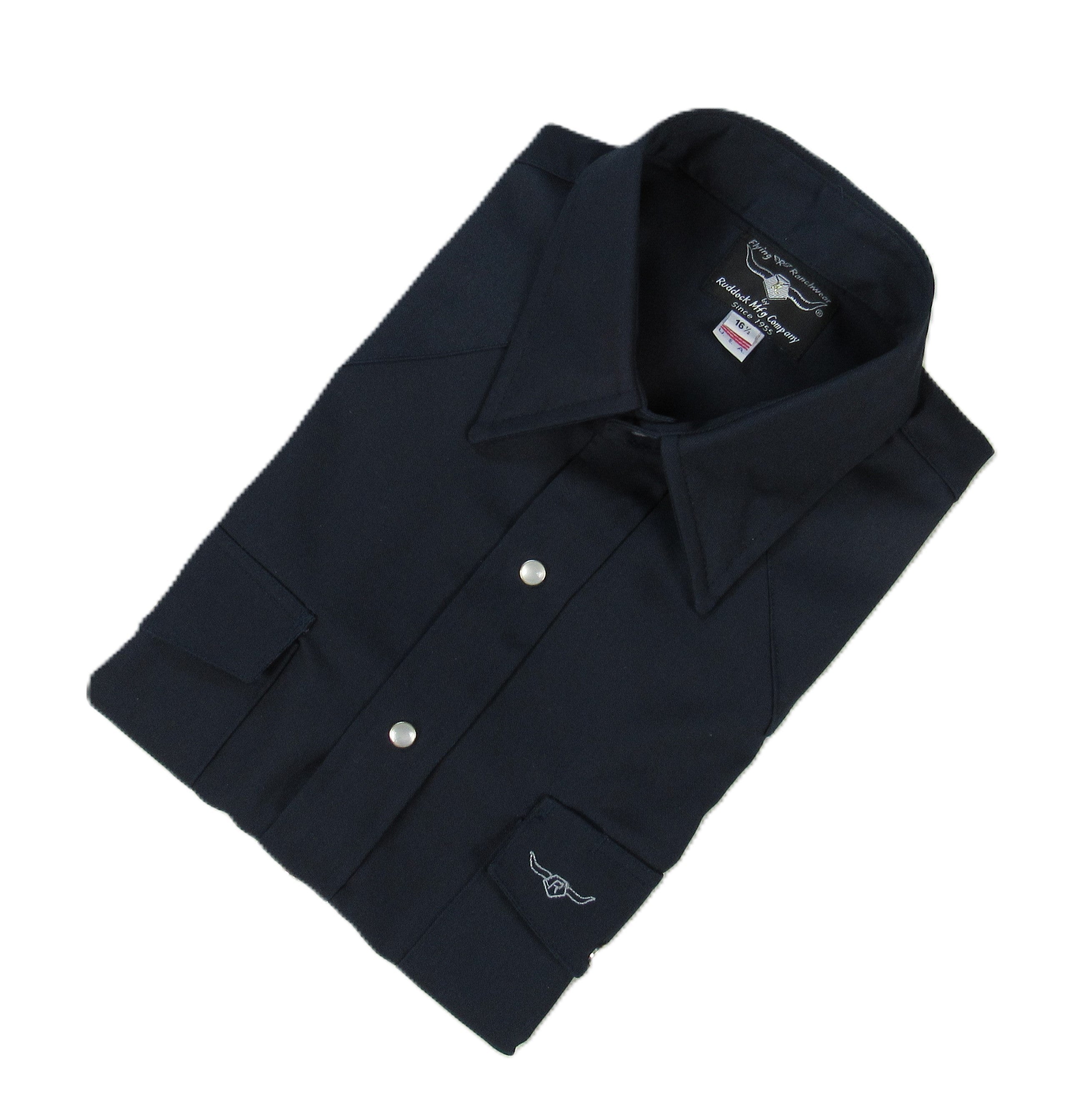 Folded black shirt with buttons on a white background