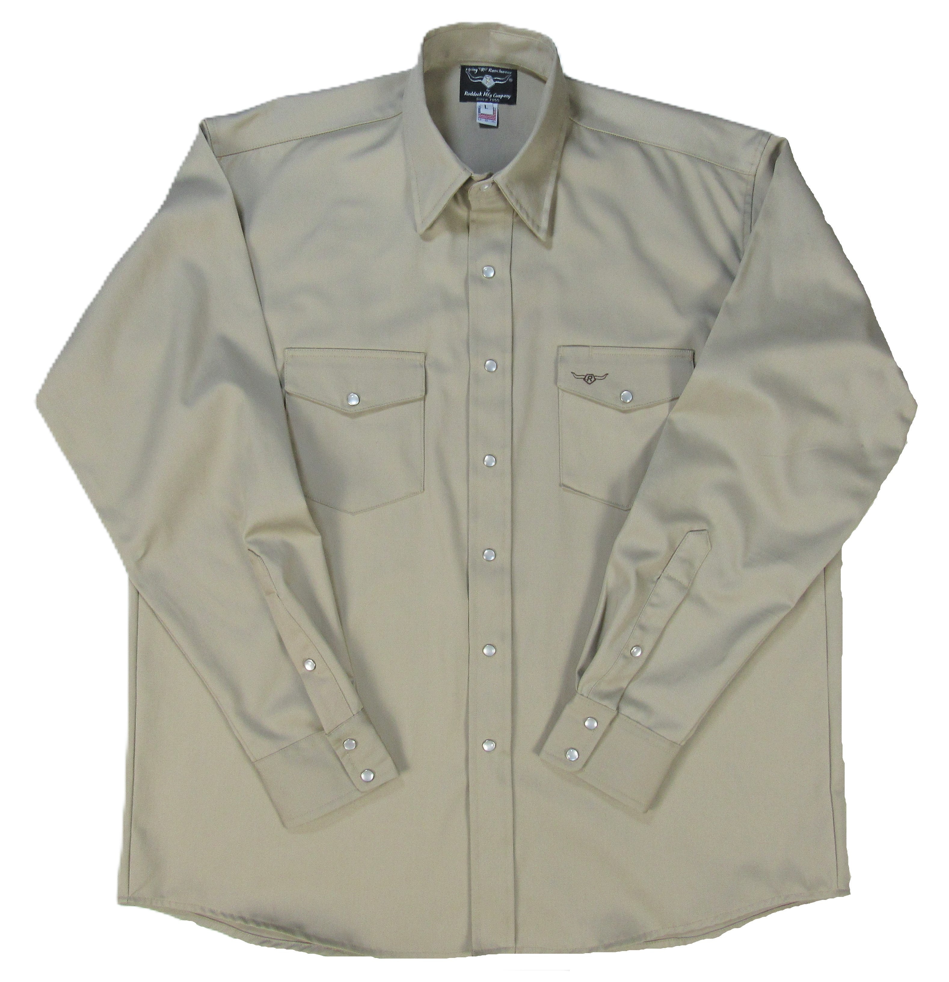 Beige shirt with two front pockets on a white background