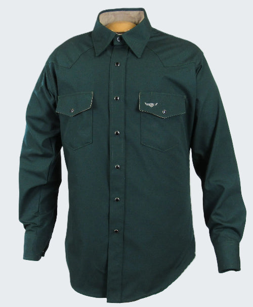 Green shirt with button details on a white background