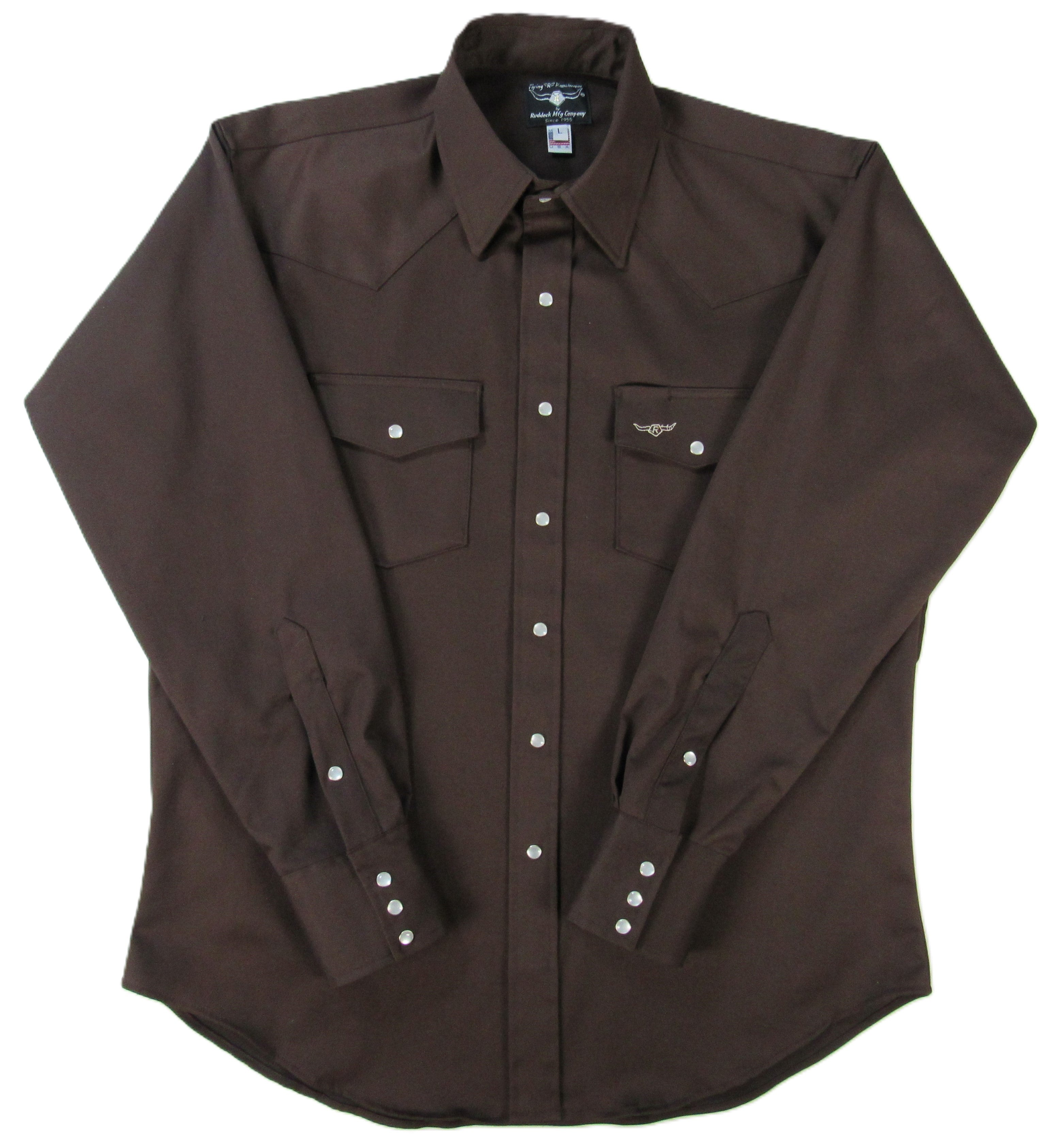 Brown shirt with button details on a white background