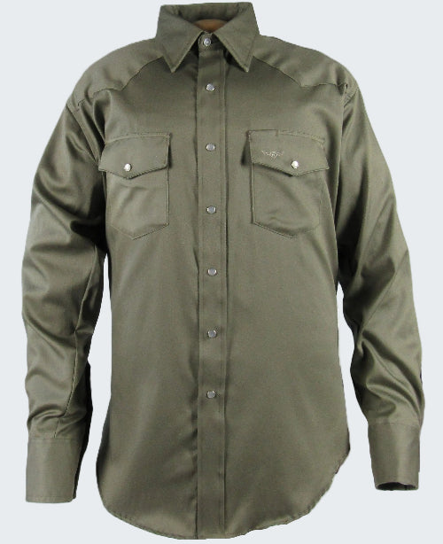 Green shirt with two front pockets on a white background