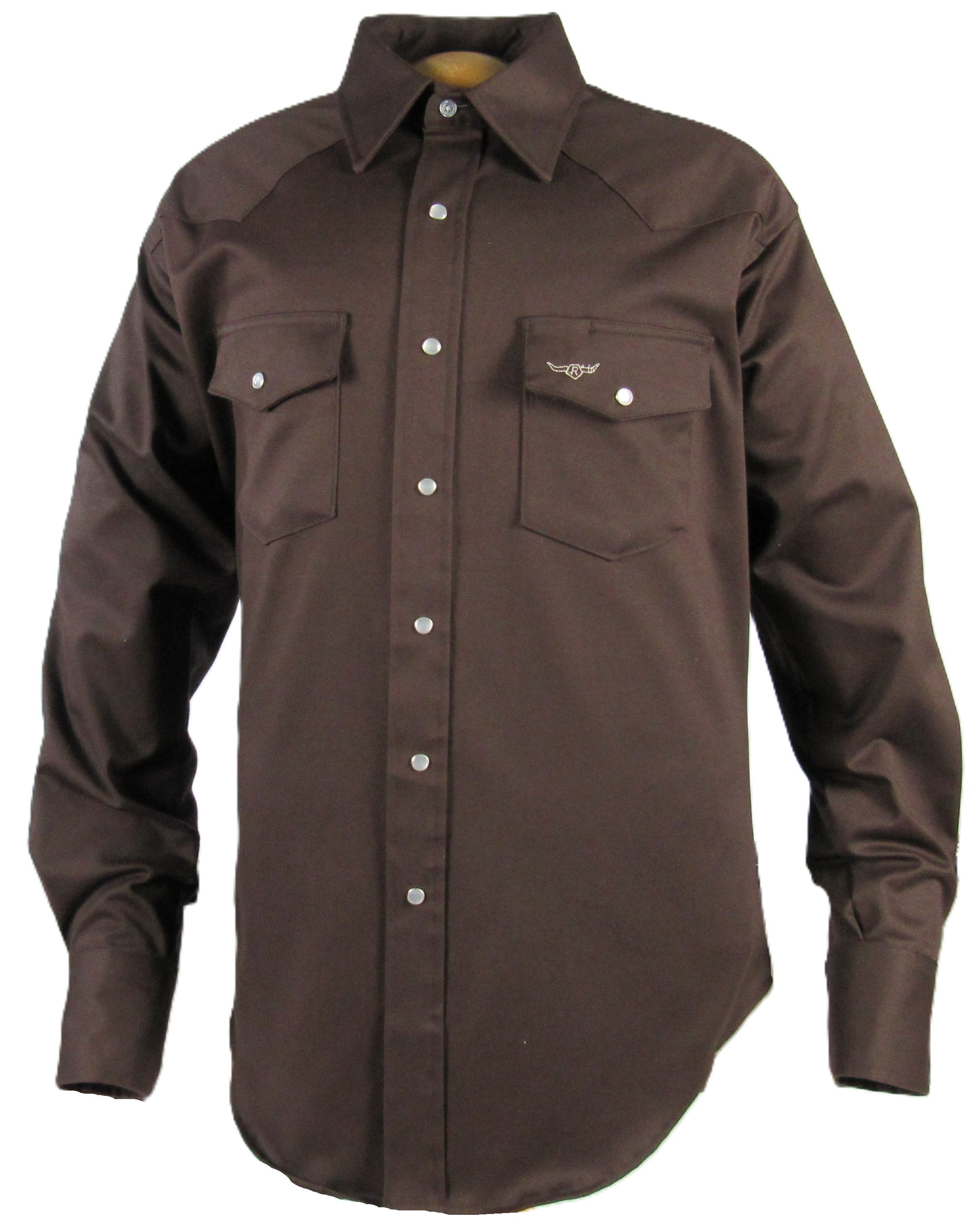 Brown work shirt with two front pockets on a white background