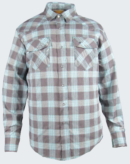 Plaid shirt with brown and green pattern on a white background